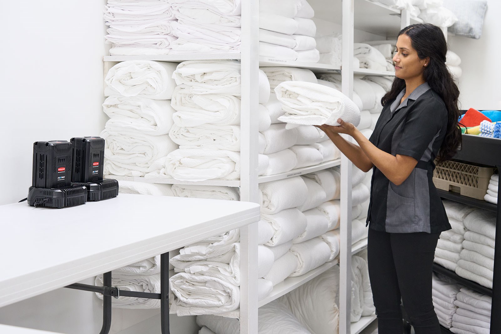 The  PROPWR™ Battery is a 60V universal battery compatible with our motorized products including the Housekeeping Cart Motorized Kit, Motorized Rotomolded Tilt Truck, and the Platform Truck Motorized Kit.