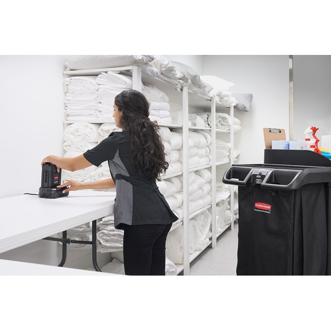 The PROPWR™ Charger allows users to charge the universal PROPWR™ battery, which powers a variety of motorized carts, including the Housekeeping Cart Motorized Kit, Motorized Rotomolded Tilt Truck, and Platform Truck Motorized Kit.