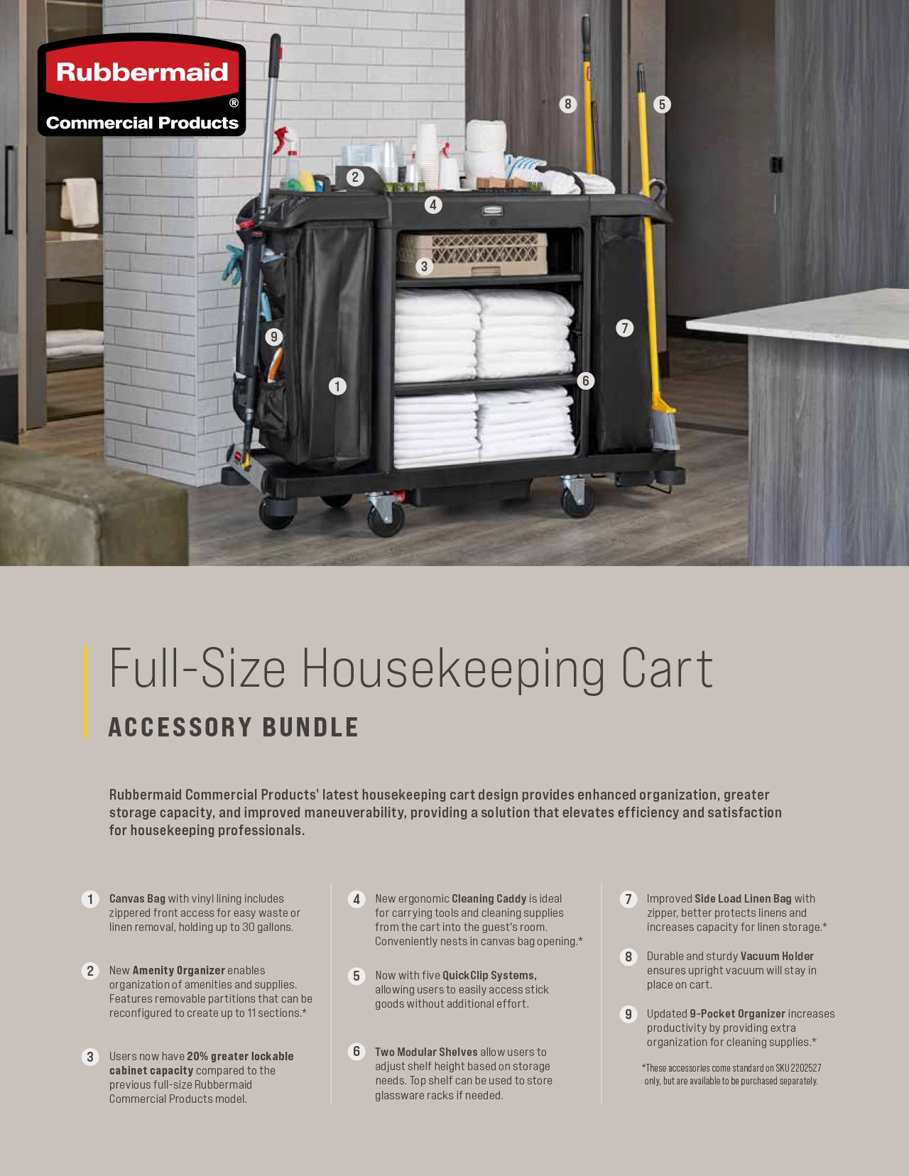 Stocking the Full-Size Housekeeping Cart with Accessory Bundle Flyer