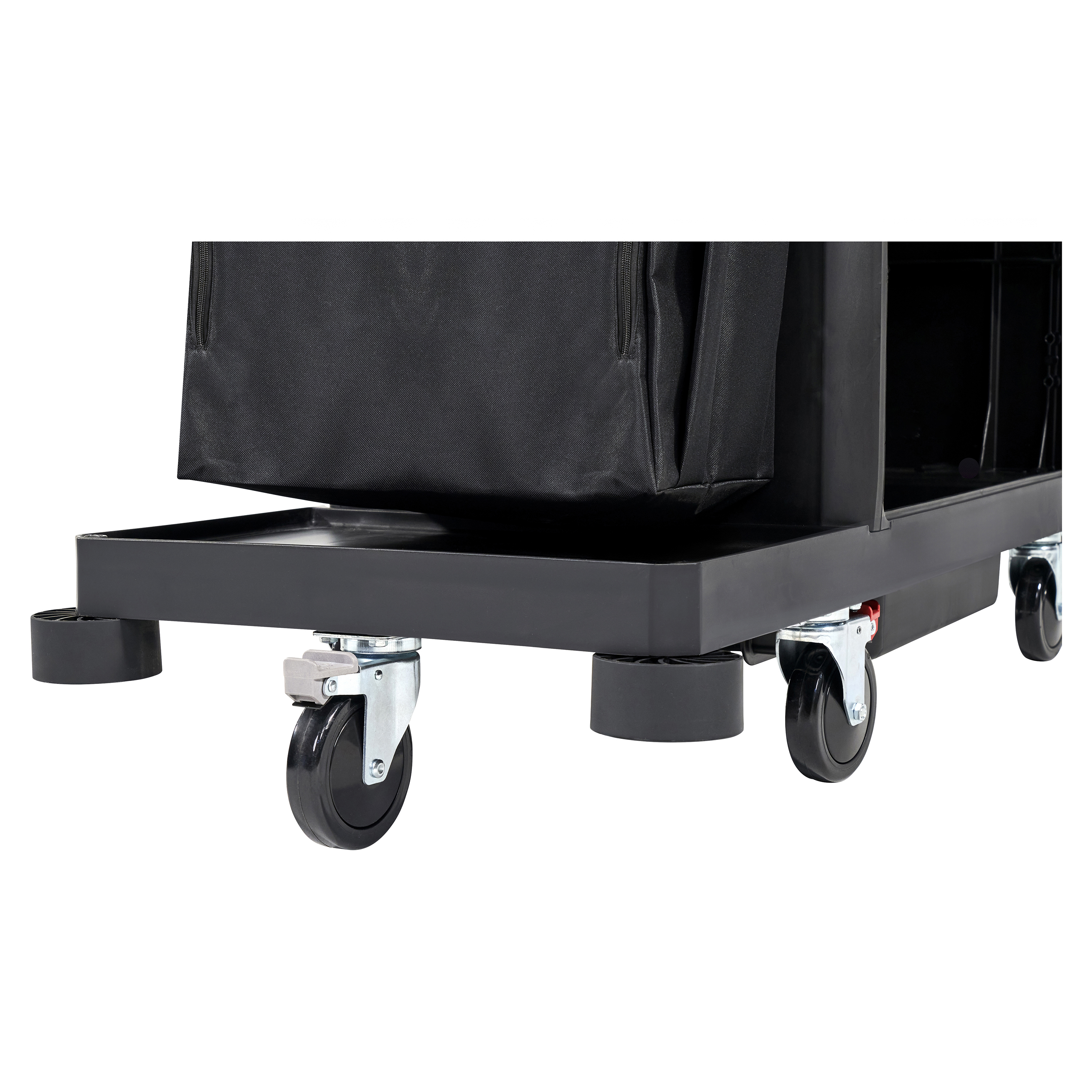 El Carro de Limpieza de Tamaño Completo es la solución integral para una limpieza eficiente, con maniobrabilidad de 360° y organización personalizable con dos estantes ajustables.