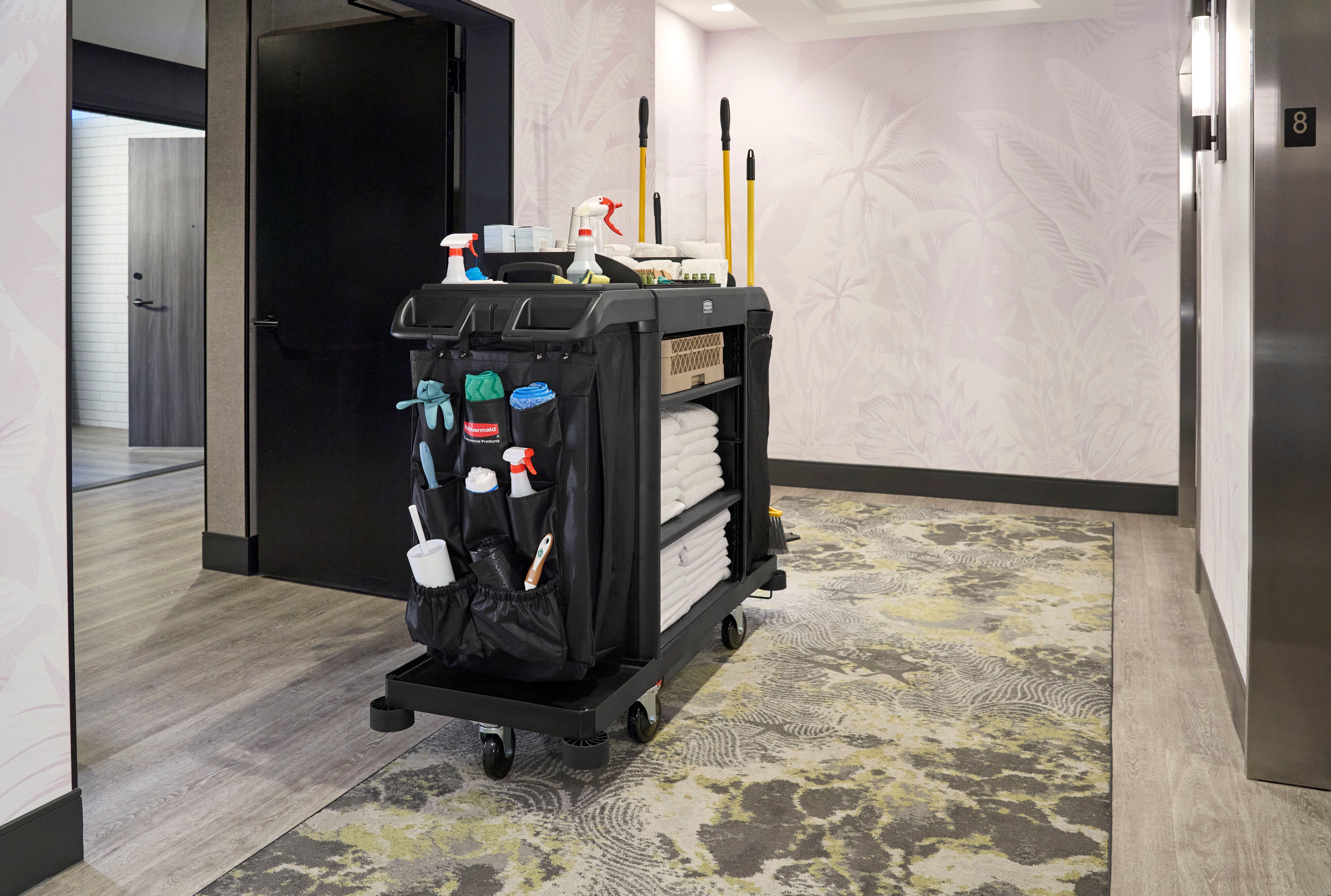 The 9-Pocket Organizer is designed to increase productivity by providing extra organization for housekeeping or janitor carts.