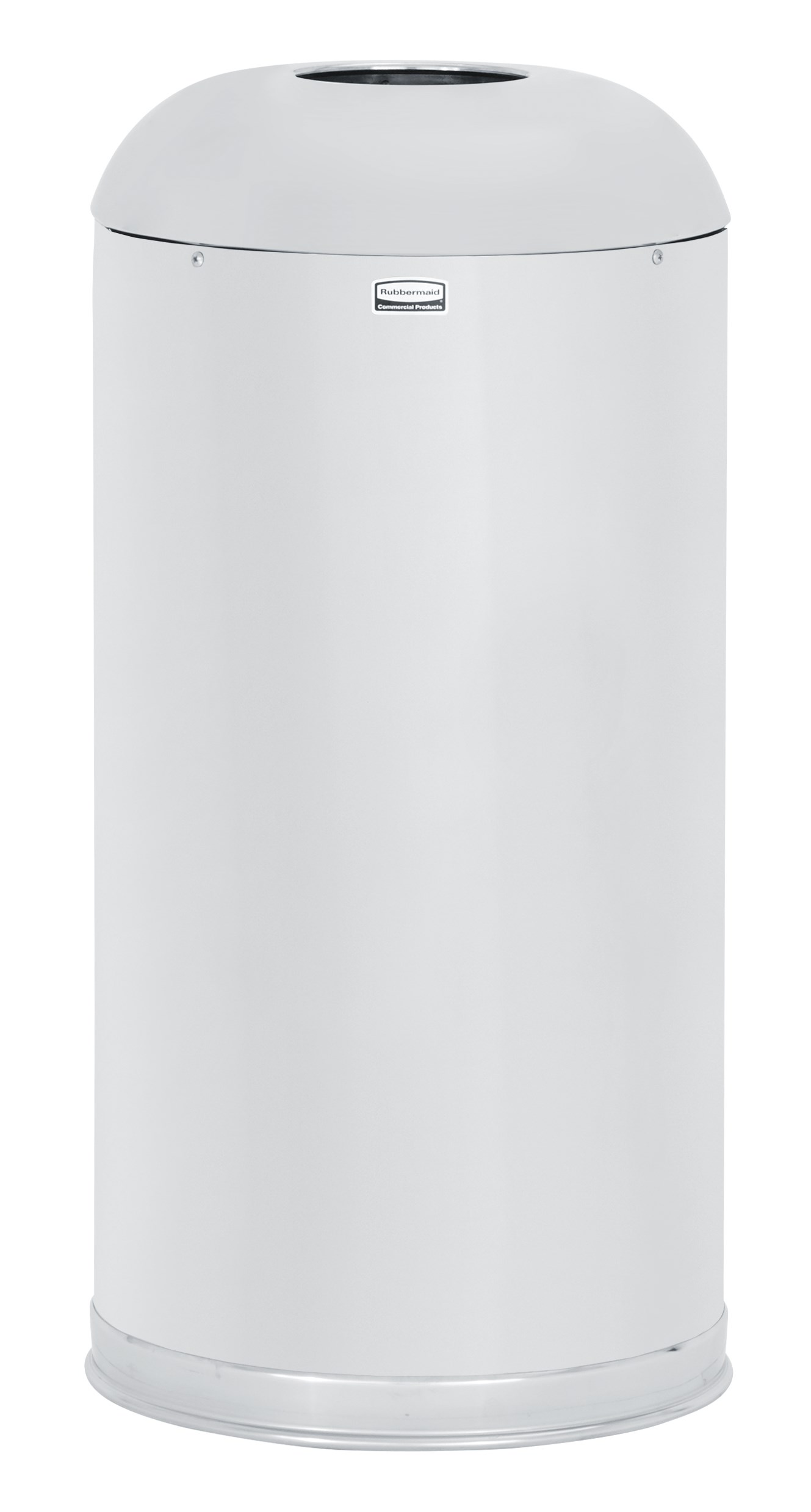 Featuring a classic, round top design, the Round Top 15 Gallon FGR1536 Round Top Decorative Indoor Waste Container is constructed from heavy-gauge, fire-safe steel and complies with OSHA standards.