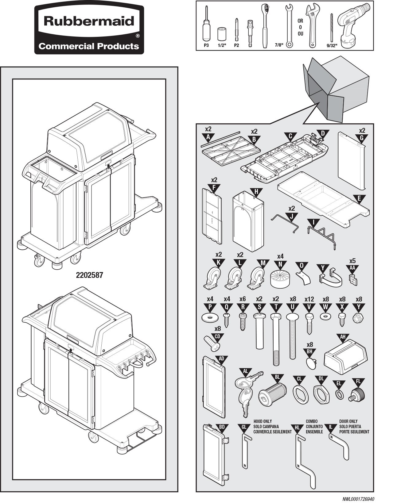 Housekeeping Cart with Hood and Doors Assembly Instructions (2202587)