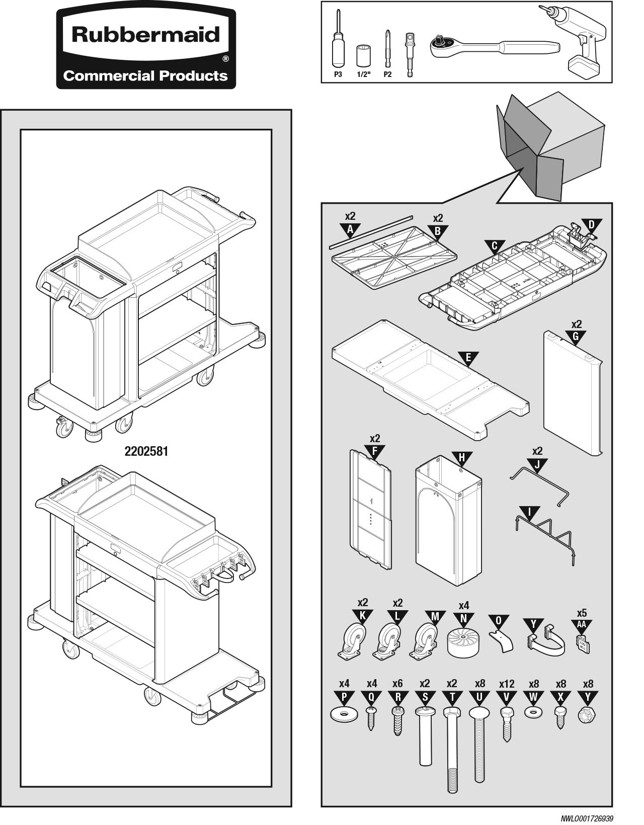 Full-Size Housekeeping Cart Assembly Instructions (2202581)