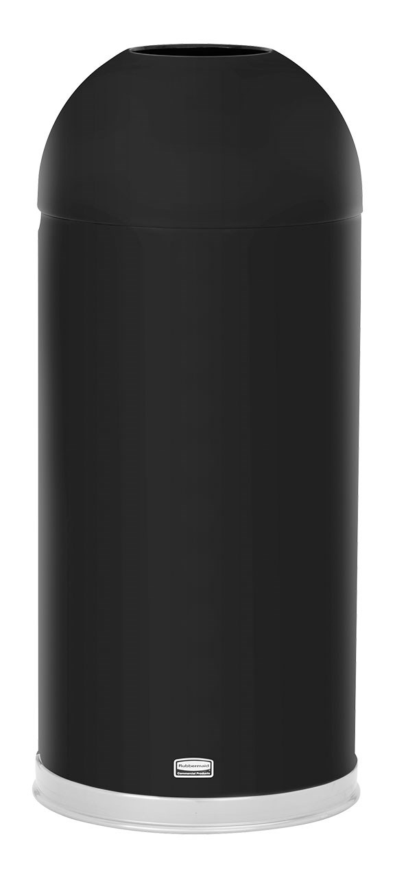 Featuring a classic, round top design, the Round Top 15 Gallon FGR1536 Round Top Decorative Indoor Waste Container is constructed from heavy-gauge, fire-safe steel and complies with OSHA standards.