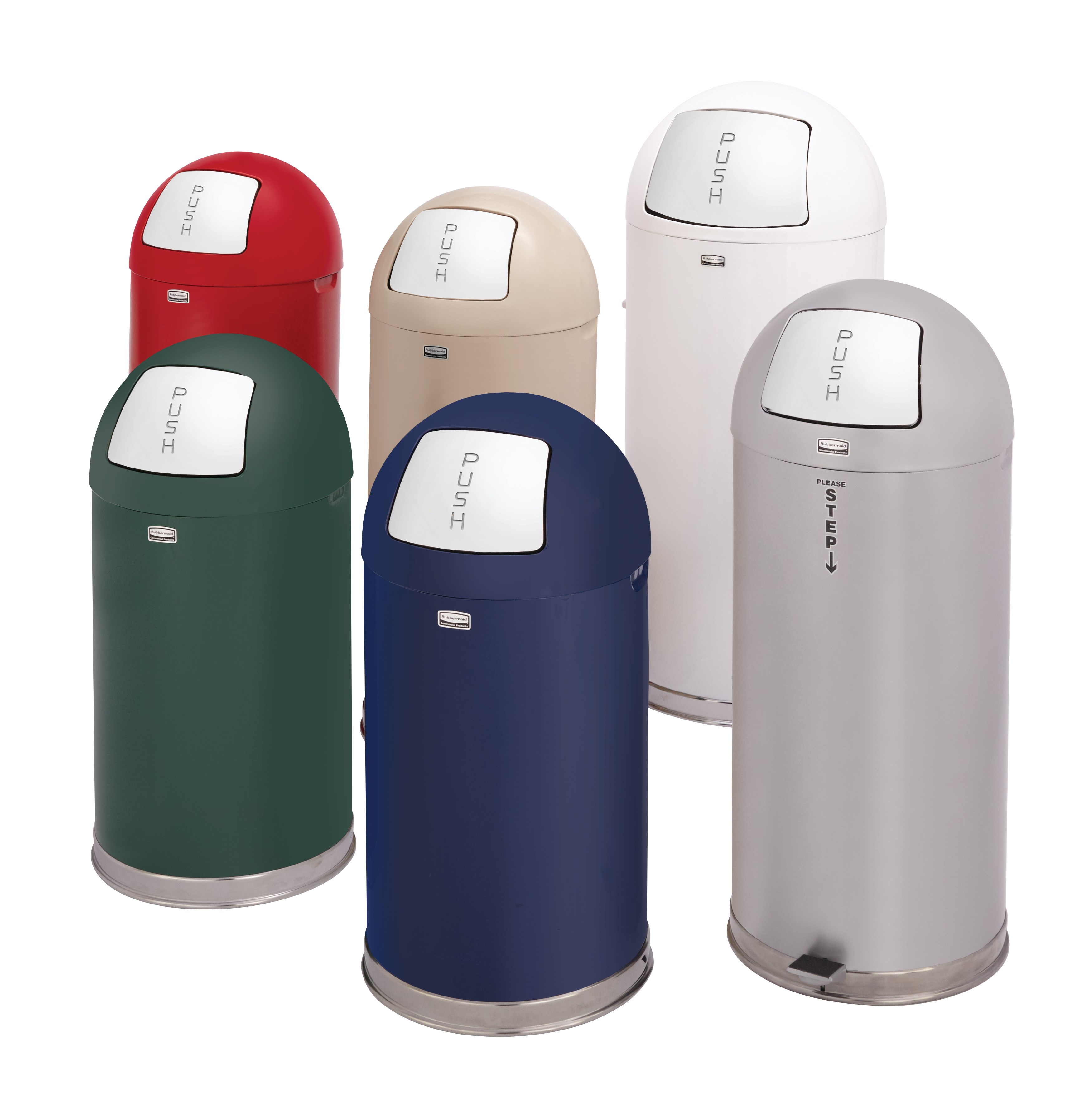 The Round Tops Push Door decorative refuse container have a classic, sleek design that beautifully blend into any indoor environment and open top for easy waste disposal.