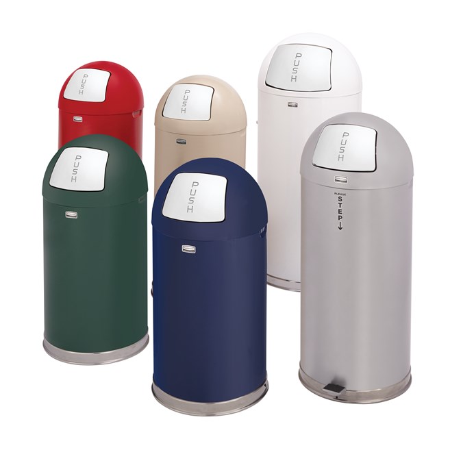 The Round Tops Push Door decorative refuse container have a classic, sleek design that beautifully blend into any indoor environment and open top for easy waste disposal.