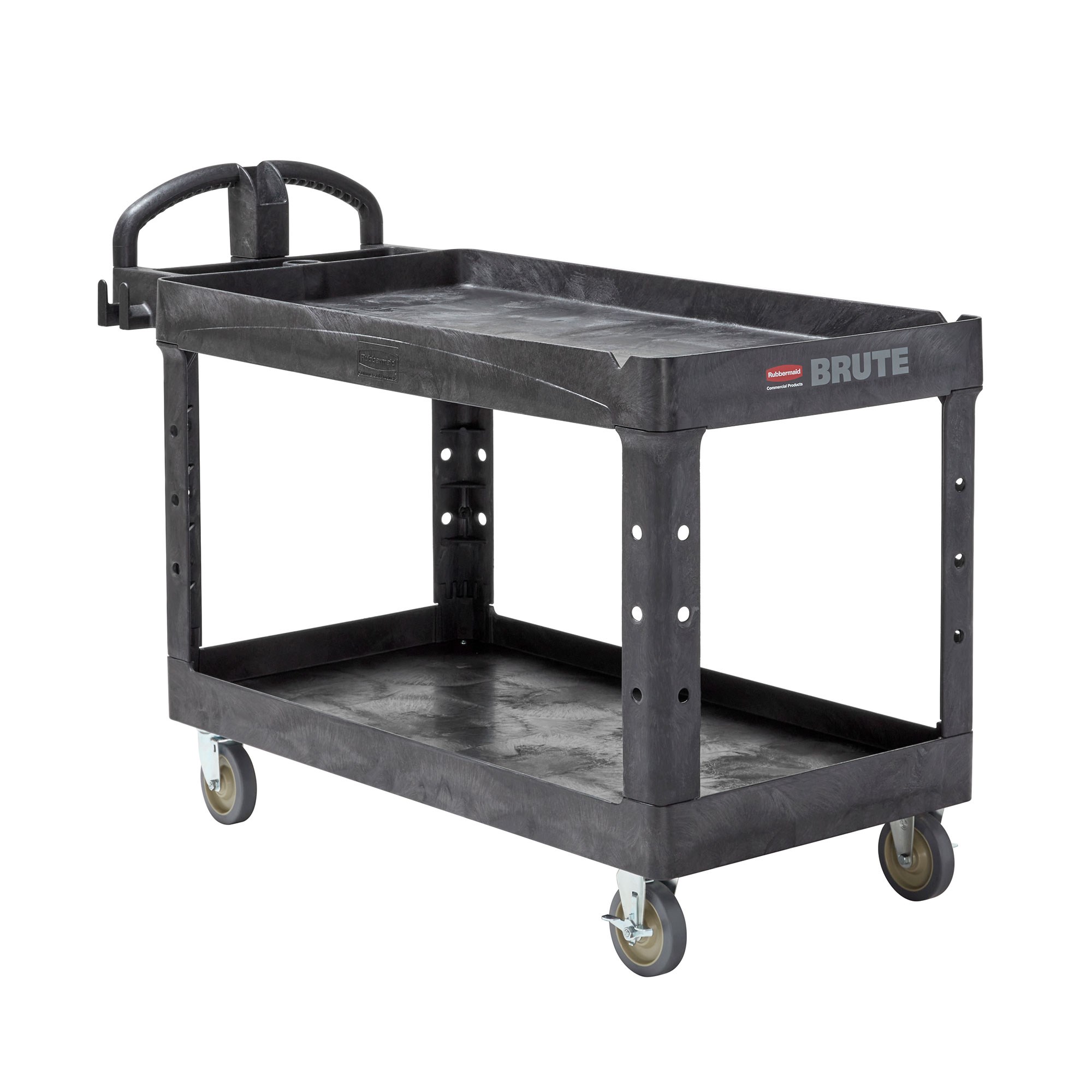 BRUTE Heavy-Duty Ergo Handle Utility Cart, Lipped Shelf, Large, 750 lb. Capacity - Black