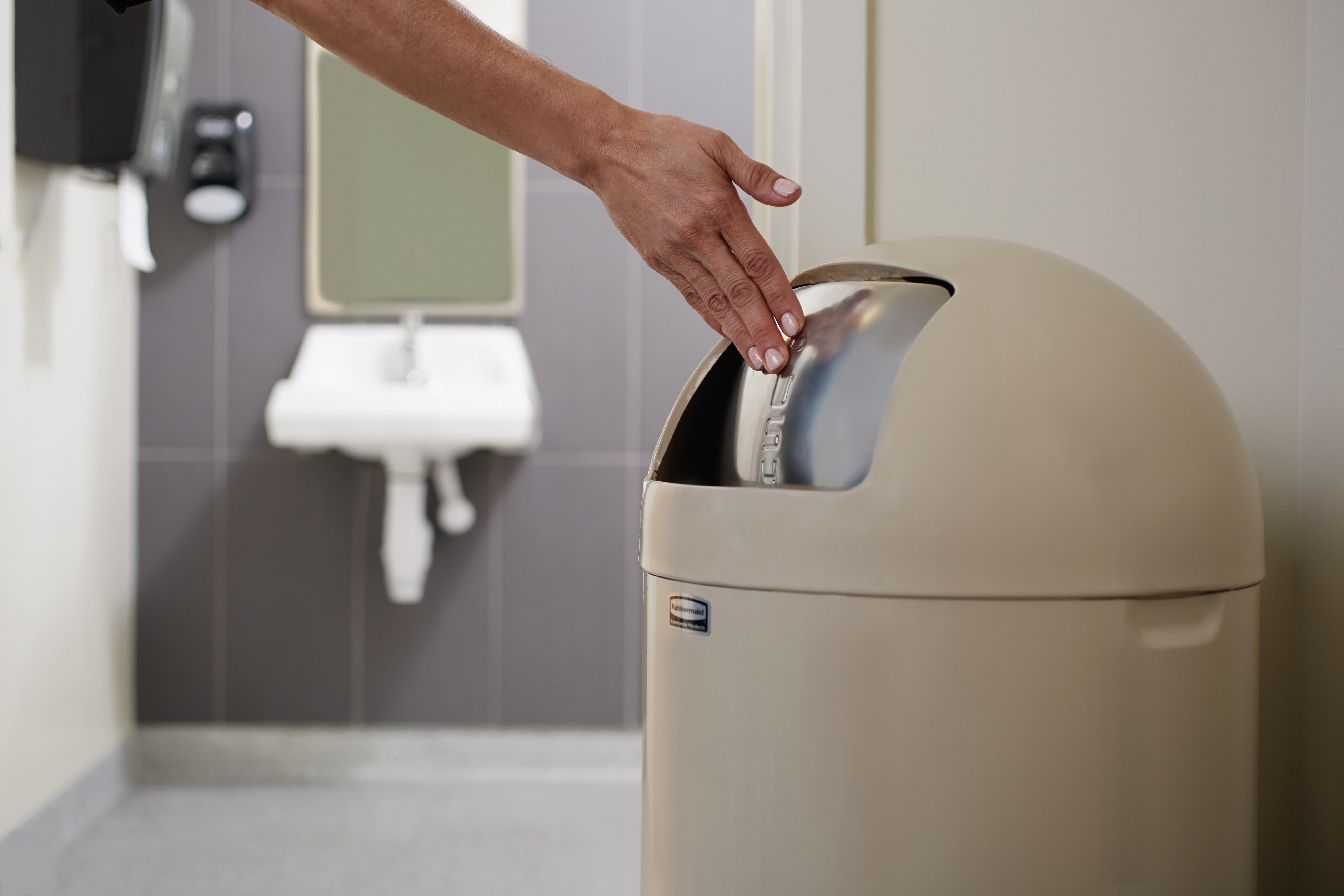 The Round Tops Push Door decorative refuse container have a classic, sleek design that beautifully blend into any indoor environment and open top for easy waste disposal.