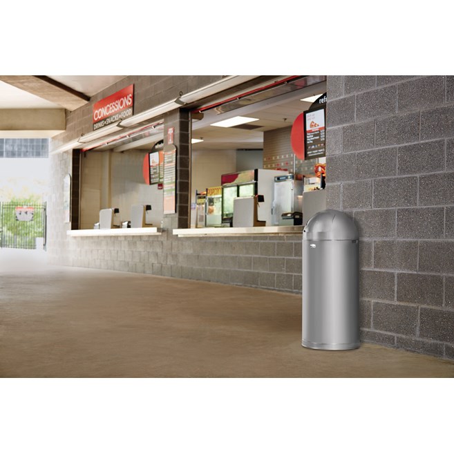 The Round Tops Push Door decorative refuse container have a classic, sleek design that beautifully blend into any indoor environment and open top for easy waste disposal.