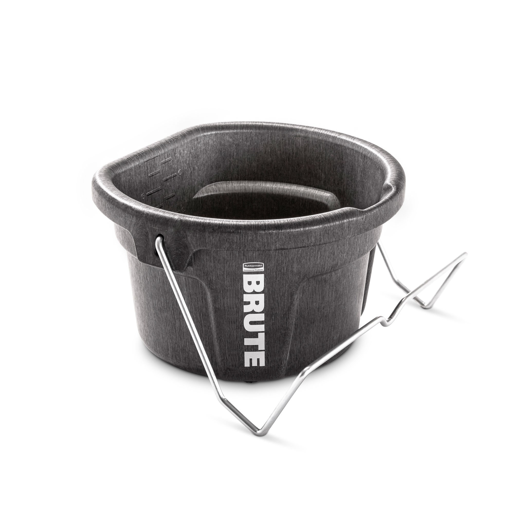 The Rubbermaid Commercial Products BRUTE 2 Gallon 3-in-1 Flat Back Bucket is built for easy feeding, and carrying, just hook it, hang it, or carry it, the flat-back design fits seamlessly on corrals and fences, perfect for on the go feeding.