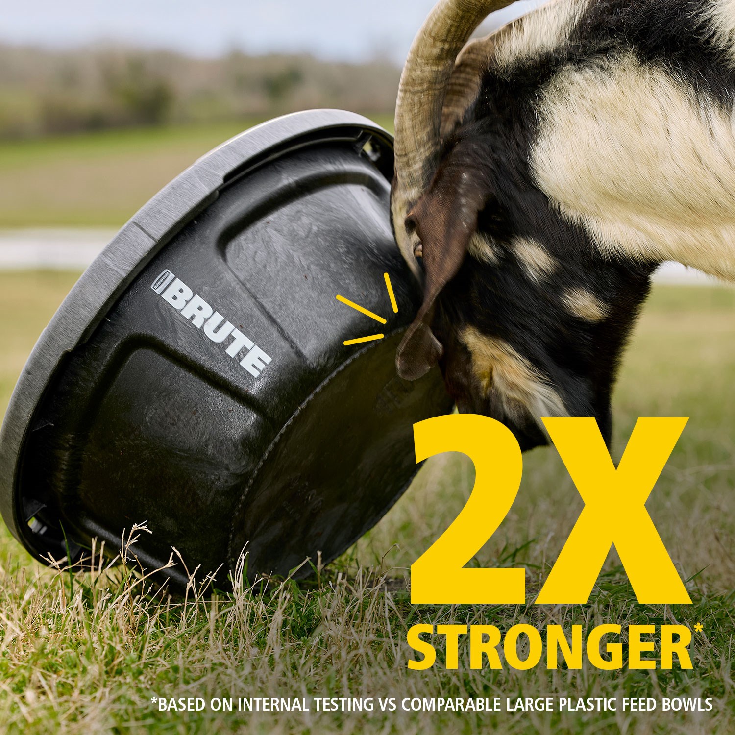 Rubbermaid Commercial Products® BRUTE 6 Gallon Multi-Purpose Feed Container is 2X Stronger* made with RigidCell™ Construction, delivering the same durable construction as Rubbermaid Commercial Stock Tanks.