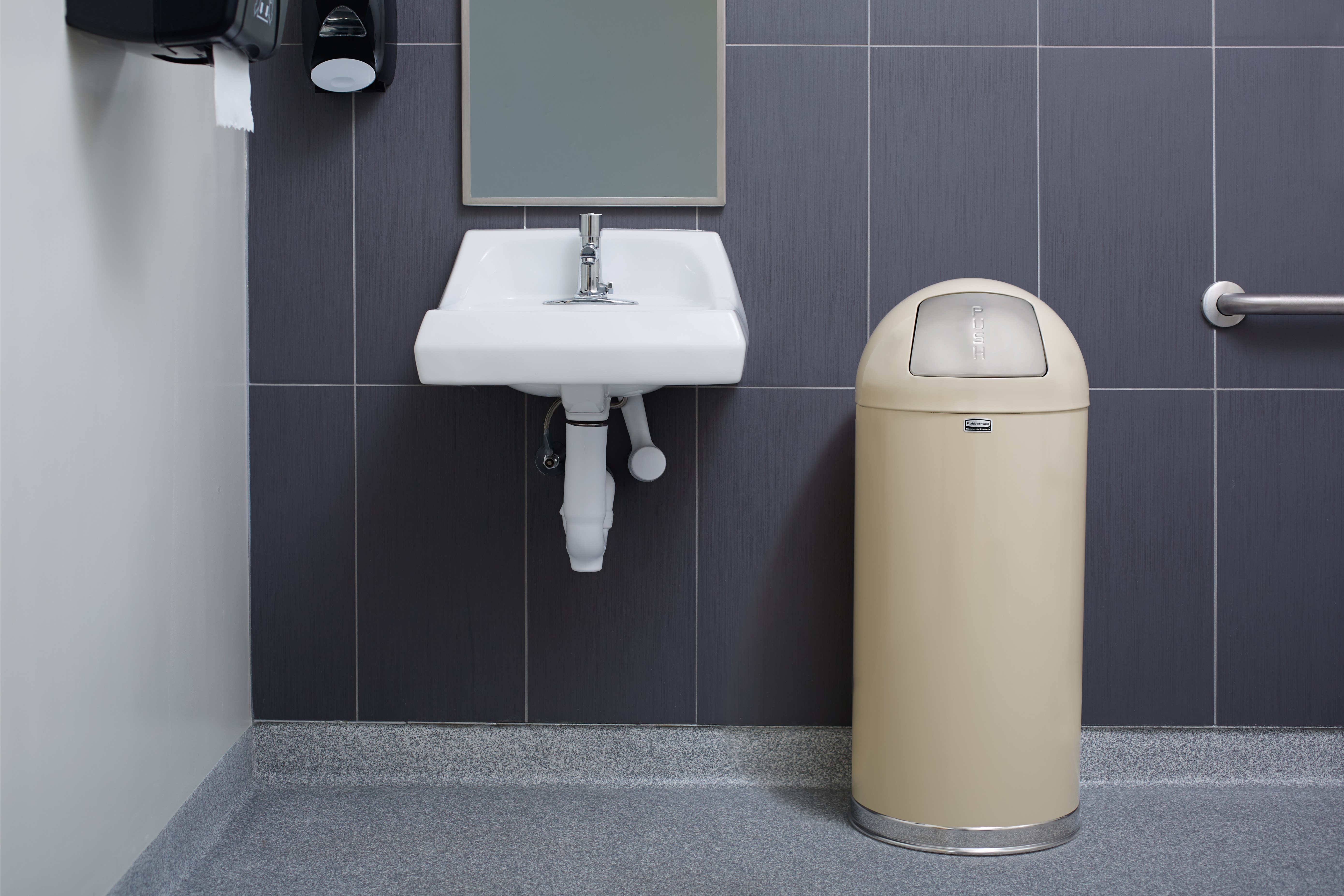 The Round Tops Push Door decorative refuse container have a classic, sleek design that beautifully blend into any indoor environment and open top for easy waste disposal.