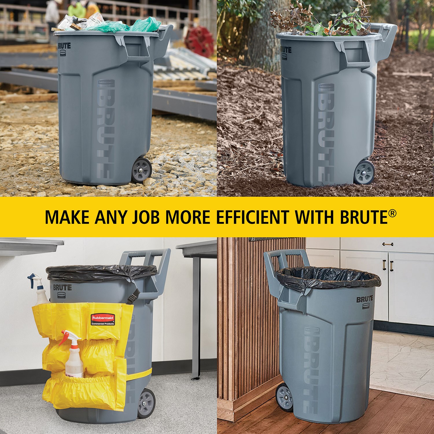 Made to move, built to last. Wheeled BRUTE® Containers allow you to move loads 5X easier* even over rough terrains to improve productivity and reduce the risk of injury.