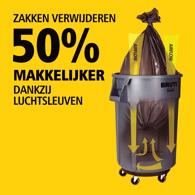 Innovatieve luchtstroomkanalen waardoor u zakken tot 50% eenvoudiger kunt optillen, zodat uw productiviteit verhoogt en het risico op verwondingen kleiner wordt.
