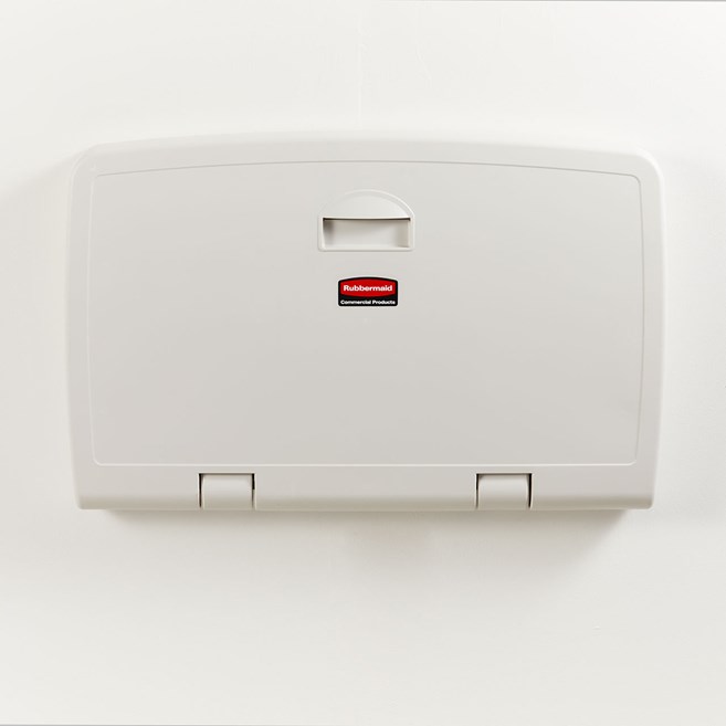 The Rubbermaid Commercial Products Baby Changing Station provides a secure changing station made from durable molded polypropylene. Ergonomic design opens conveniently with one hand, so guests can hold the baby while opening the table. Accessory shelf, liner holder and easy-reach hooks provide extra convenience.