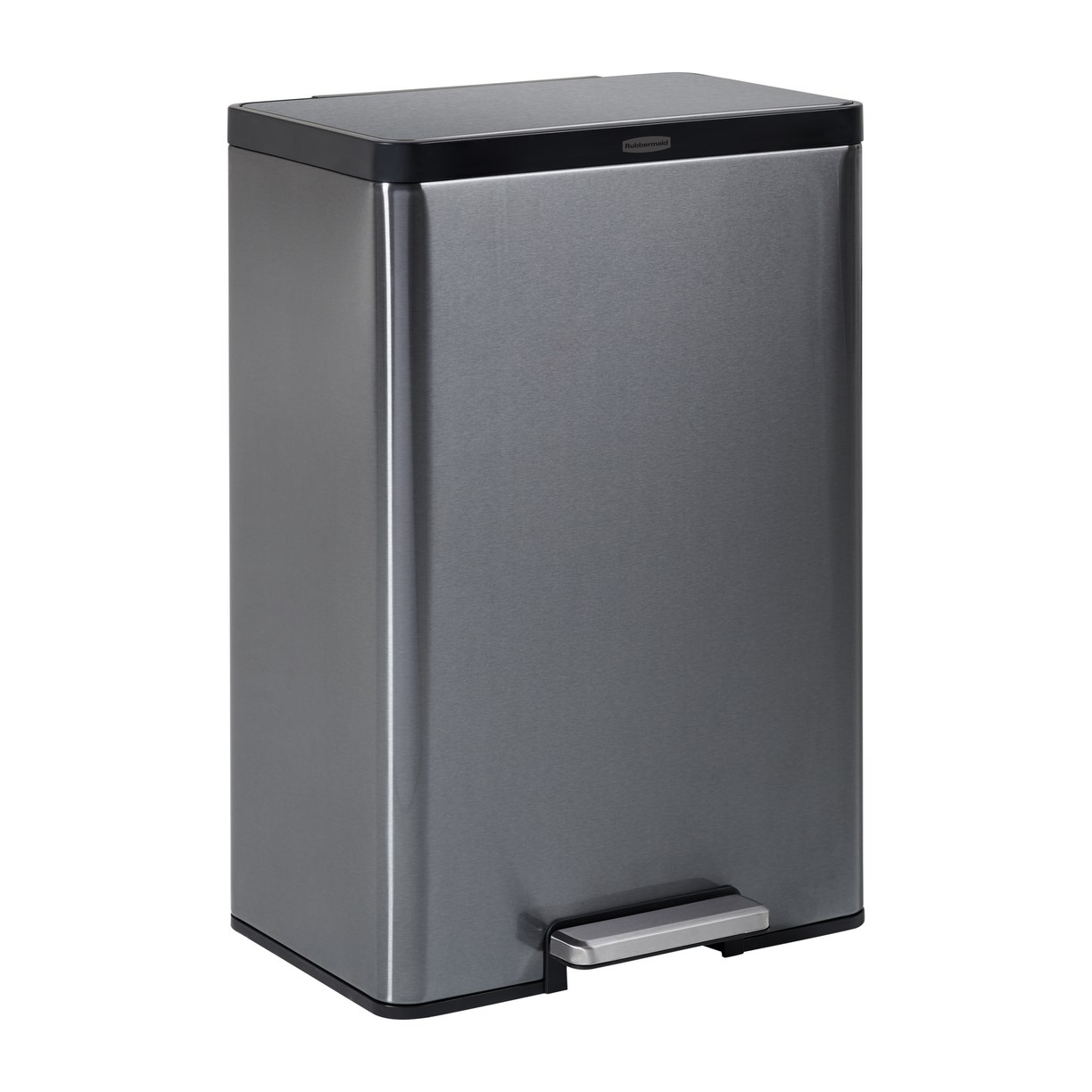 Durable 46L stainless steel step-on bin with lid lock and quiet-close technology.
Rubbermaid pedal design ensures hands-free use, reducing noise and improving hygiene.Rubbermaid design with slow-close lid, fingerprint-resistant finish, and removable liner.