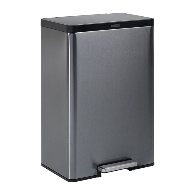 Durable 46L stainless steel step-on bin with lid lock and quiet-close technology.
Rubbermaid pedal design ensures hands-free use, reducing noise and improving hygiene.Rubbermaid design with slow-close lid, fingerprint-resistant finish, and removable liner.
