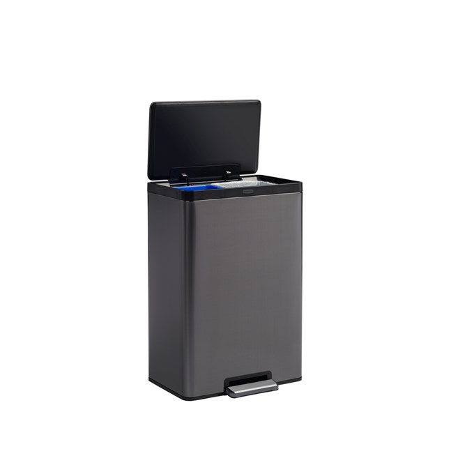 Space-saving 39L dual stream step-on bin for efficient waste and recycling separation.
Rubbermaid charcoal stainless steel finish resists smudges with a hygienic pedal design.