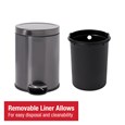 Compact 6L stainless steel step-on bin with lid, ideal for washrooms and hotel rooms.
Rubbermaid design with slow-close lid, fingerprint-resistant finish, and removable liner. Rubbermaid hands-free pedal and slow-close lid, ideal for offices, hotels, and washrooms.