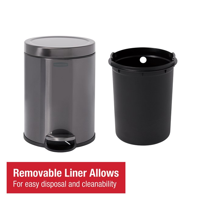 Compact 6L stainless steel step-on bin with lid, ideal for washrooms and hotel rooms.
Rubbermaid design with slow-close lid, fingerprint-resistant finish, and removable liner. Rubbermaid hands-free pedal and slow-close lid, ideal for offices, hotels, and washrooms.
