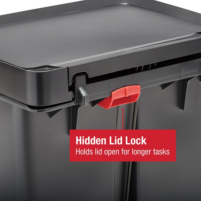 Durable 87L stainless steel step-on bin with lid lock and quiet-close technology.
Rubbermaid pedal design ensures hands-free use, reducing noise and improving hygiene.