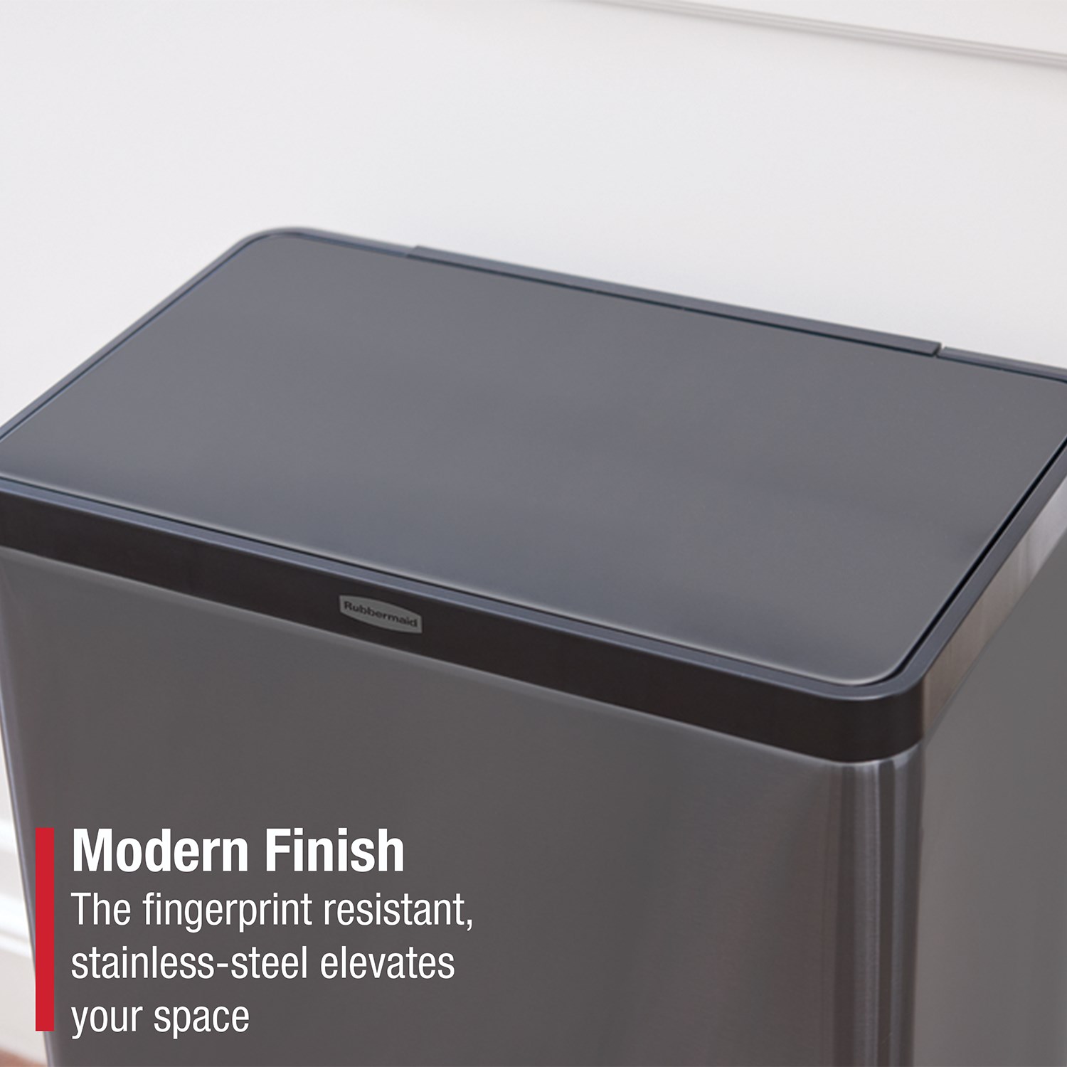 Space-saving 39L dual stream step-on bin for efficient waste and recycling separation.
Rubbermaid charcoal stainless steel finish resists smudges with a hygienic pedal design.