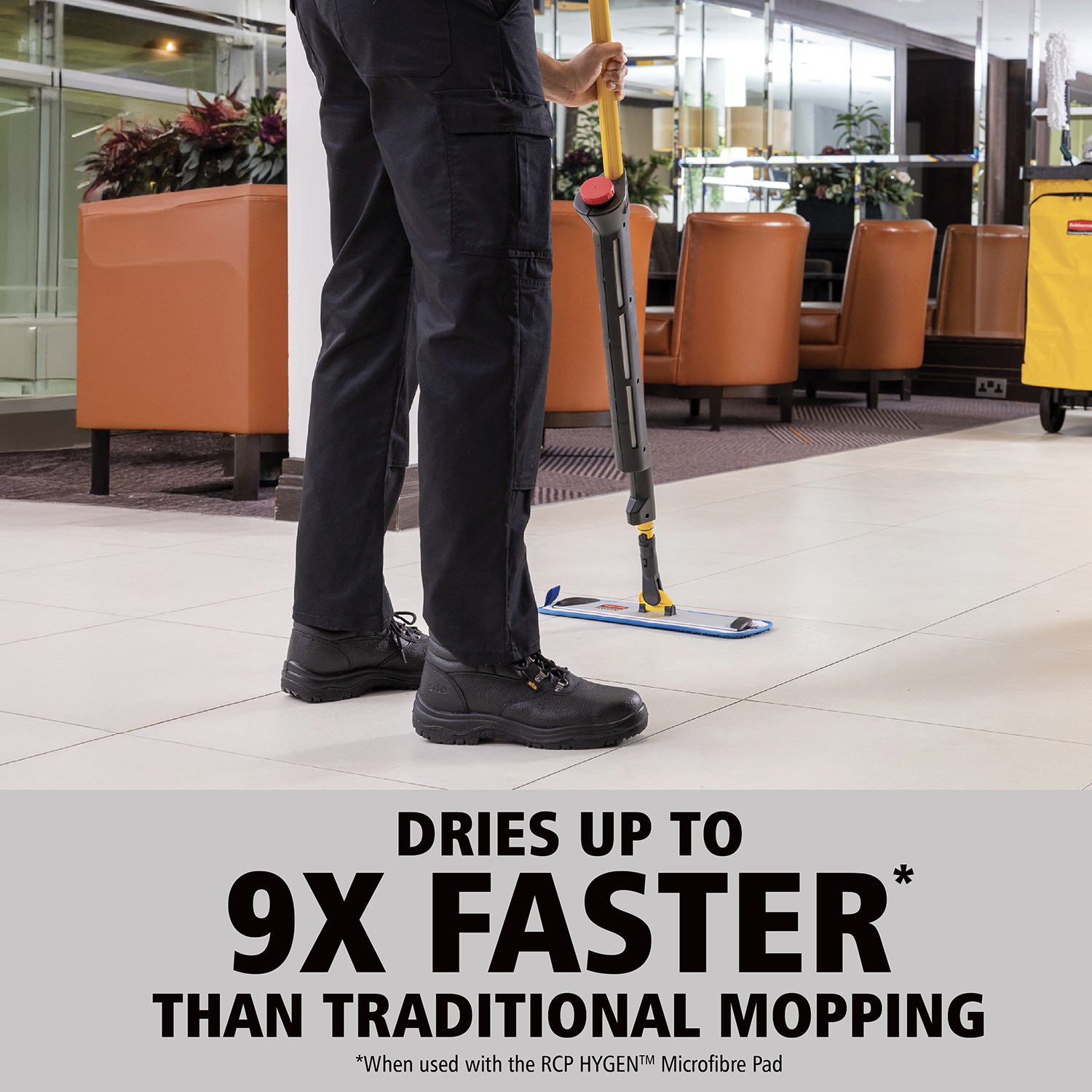 Rubbermaid Commercial Products Hygen Pulse Microfibre Spray Mop Kit | 0.6L Fluid Reservoir | Hospitality, Offices & Commercial Use | Yellow | FGQ96958YL00