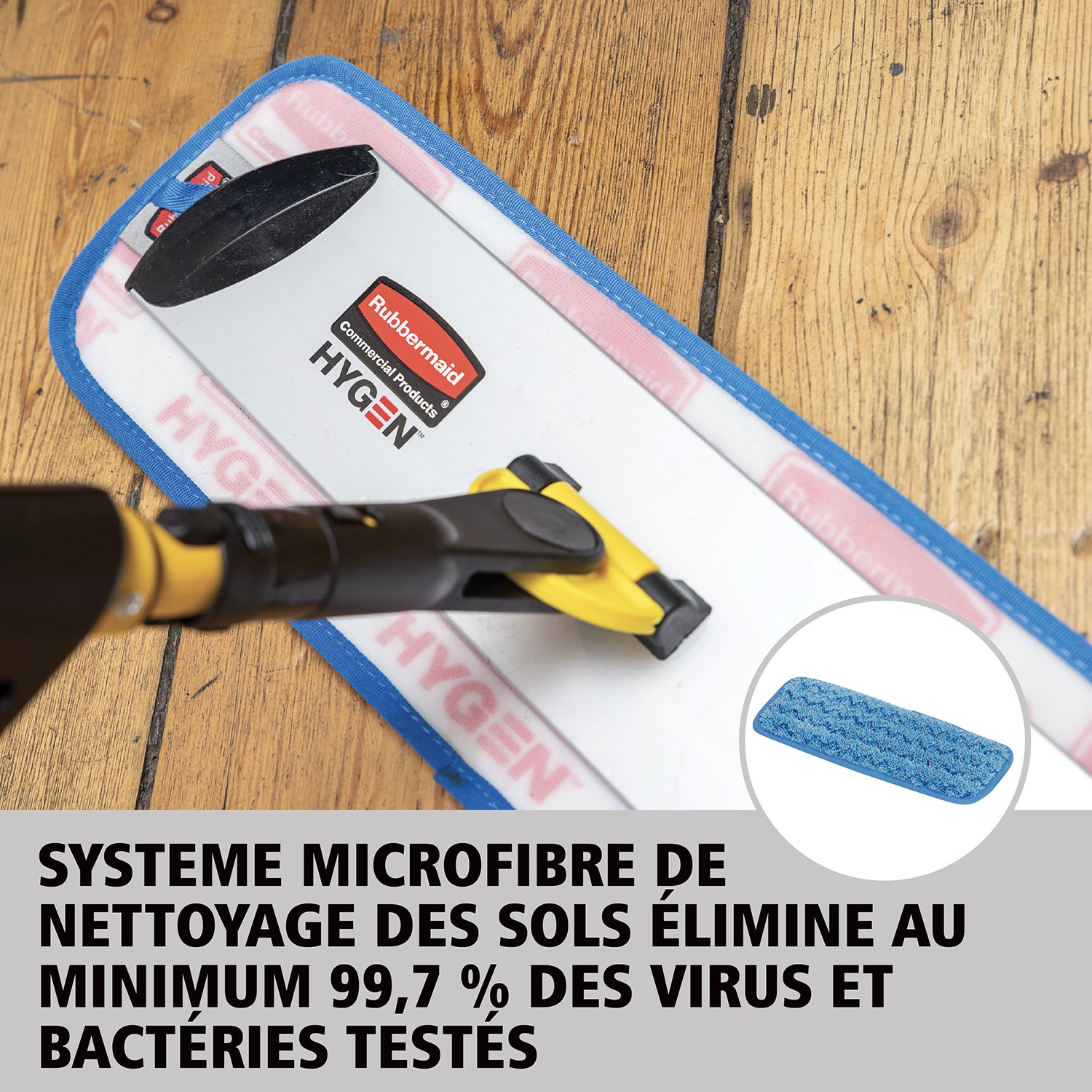 Le kit de lavage Rubbermaid HYGEN™ PULSE™ 1 face nettoie plus de mètres carrés en moins de temps. Microfibre de la meilleure qualité, réservoir intégré et libération de la solution de nettoyage à la demande permettent de laver les sols plus rapidement, plus facilement et plus efficacement.