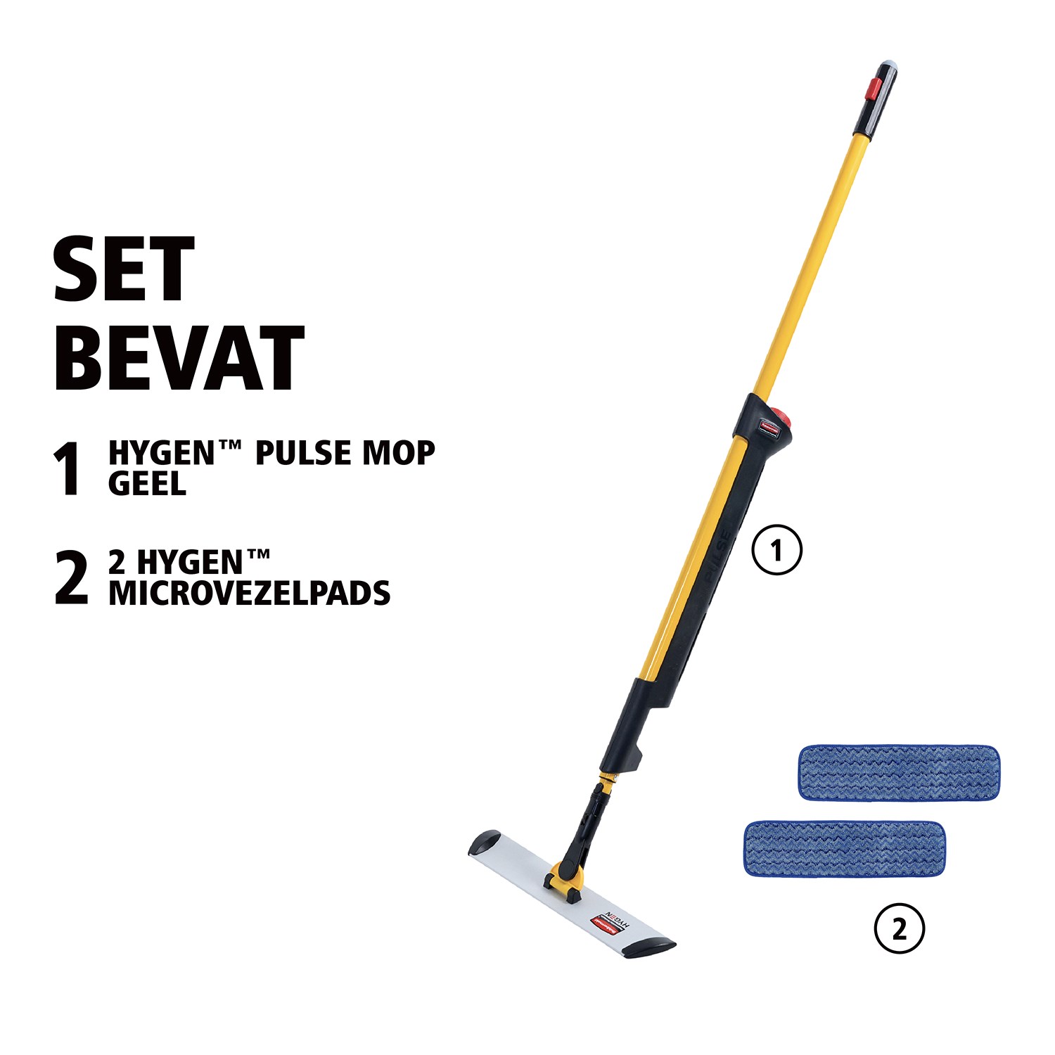 De HYGEN™ PULSE™ enkelzijdige mopkit van Rubbermaid Commercial reinigt grotere oppervlakken in minder tijd. De beste microvezelmop op de markt, een geïntegreerd reservoir en gebruikergestuurde afgifte van reinigingsmiddel zorgen voor schonere vloeren op een snellere, gemakkelijkere en efficiëntere manier.