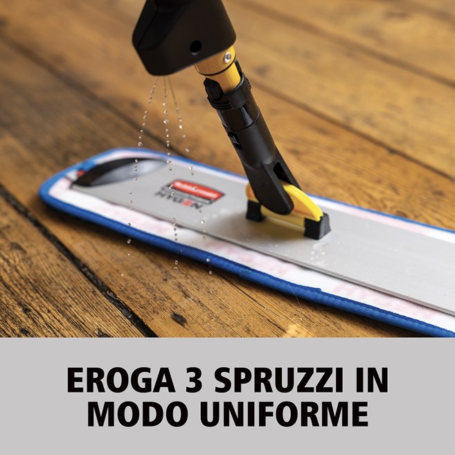 Il kit mop per PULSE™ HYGEN™ Rubbermaid Commercial a lato singolo pulisce una superficie maggiore in meno tempo. La migliore microfibra in commercio, il serbatoio integrato e un'erogazione controllata della soluzione consentono di ottenere pavimenti più puliti più velocemente, più facilmente e con maggiore efficacia.