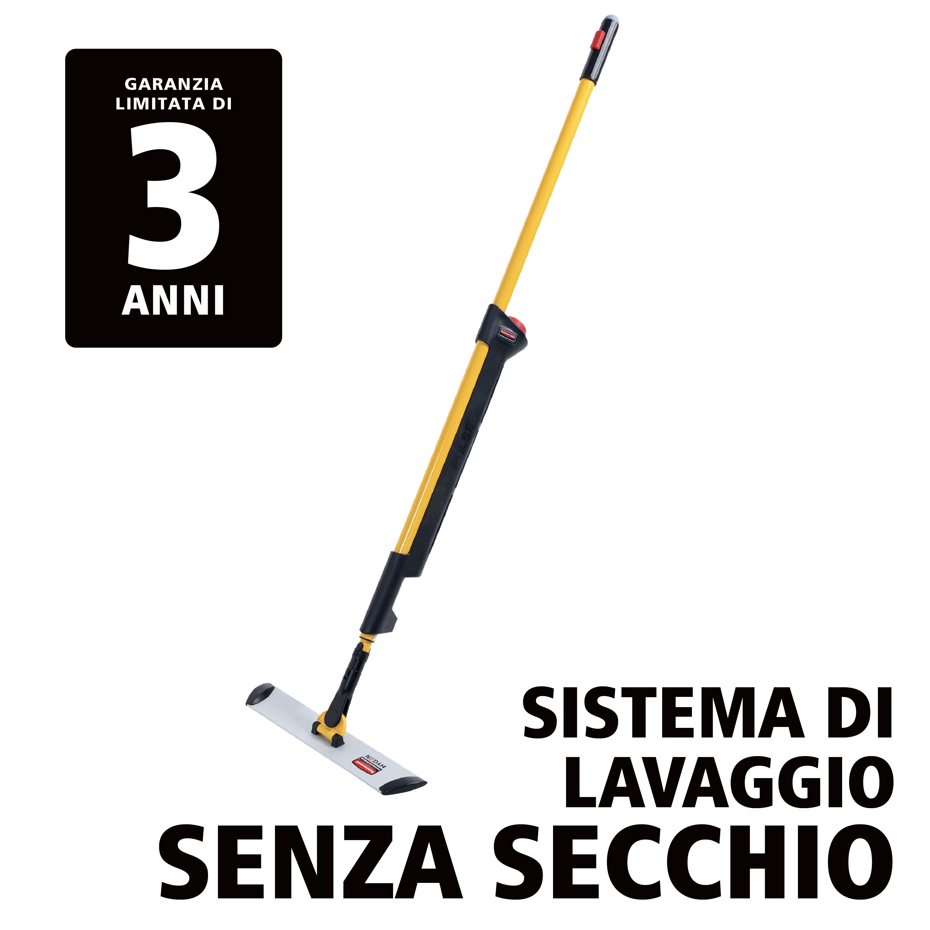 Il kit mop per PULSE™ HYGEN™ Rubbermaid Commercial a lato singolo pulisce una superficie maggiore in meno tempo. La migliore microfibra in commercio, il serbatoio integrato e un'erogazione controllata della soluzione consentono di ottenere pavimenti più puliti più velocemente, più facilmente e con maggiore efficacia.