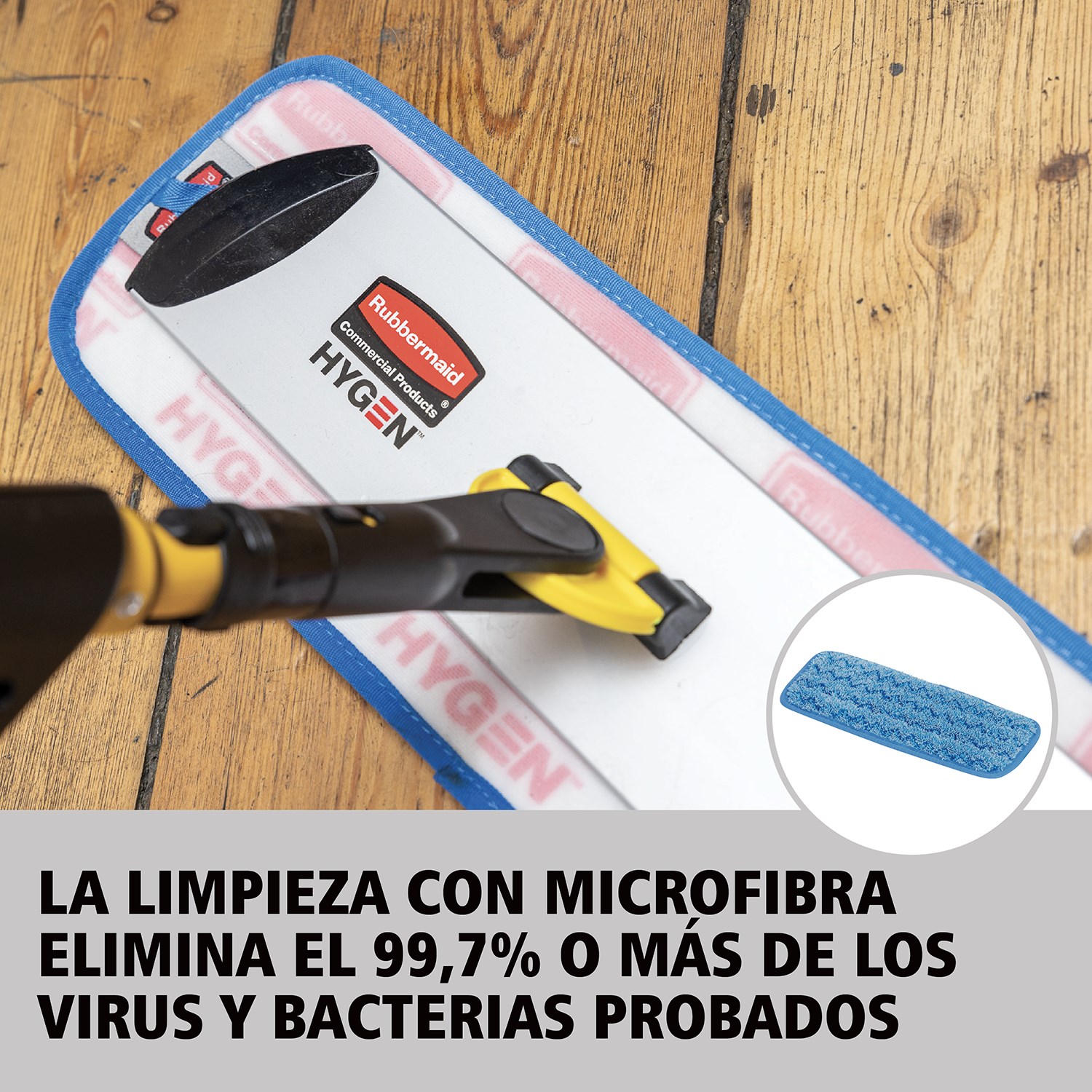 El kit de mopa de una cara Rubbermaid Commercial HYGEN™ PULSE™ limpia más metros cuadrados en menos tiempo. La mejor microfibra de la industria, el depósito incorporado y la aplicación controlada de solución según el uso facilitan la limpieza más rápida y eficaz del suelo.