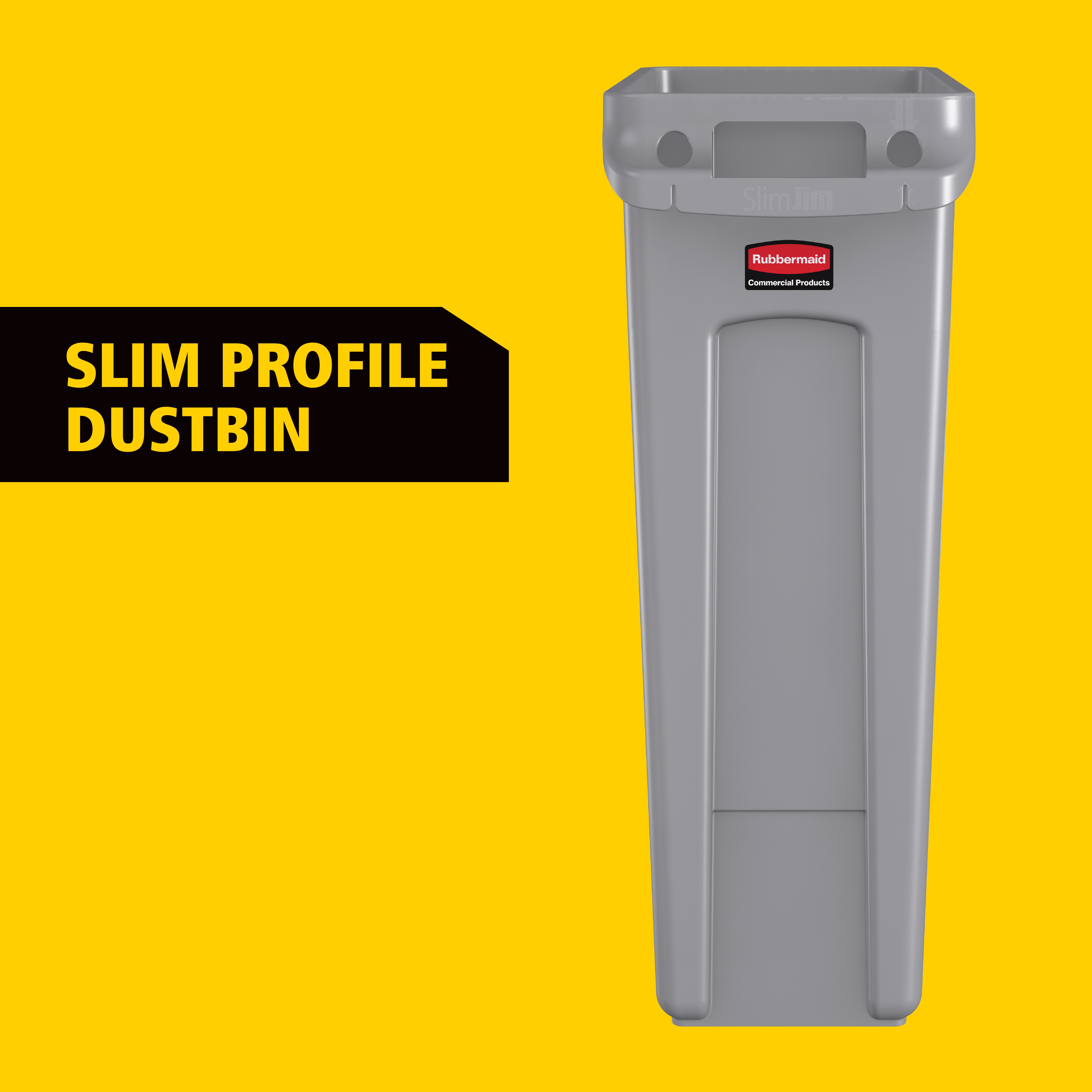 The Rubbermaid Commercial Slim Jim® containers with venting channels offer uncompromised performance in constrained spaces.