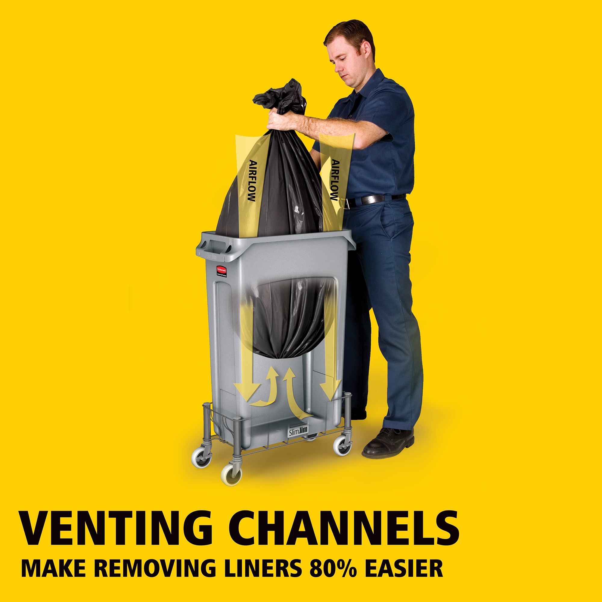 The Rubbermaid Commercial Slim Jim® containers with venting channels offer uncompromised performance in constrained spaces.