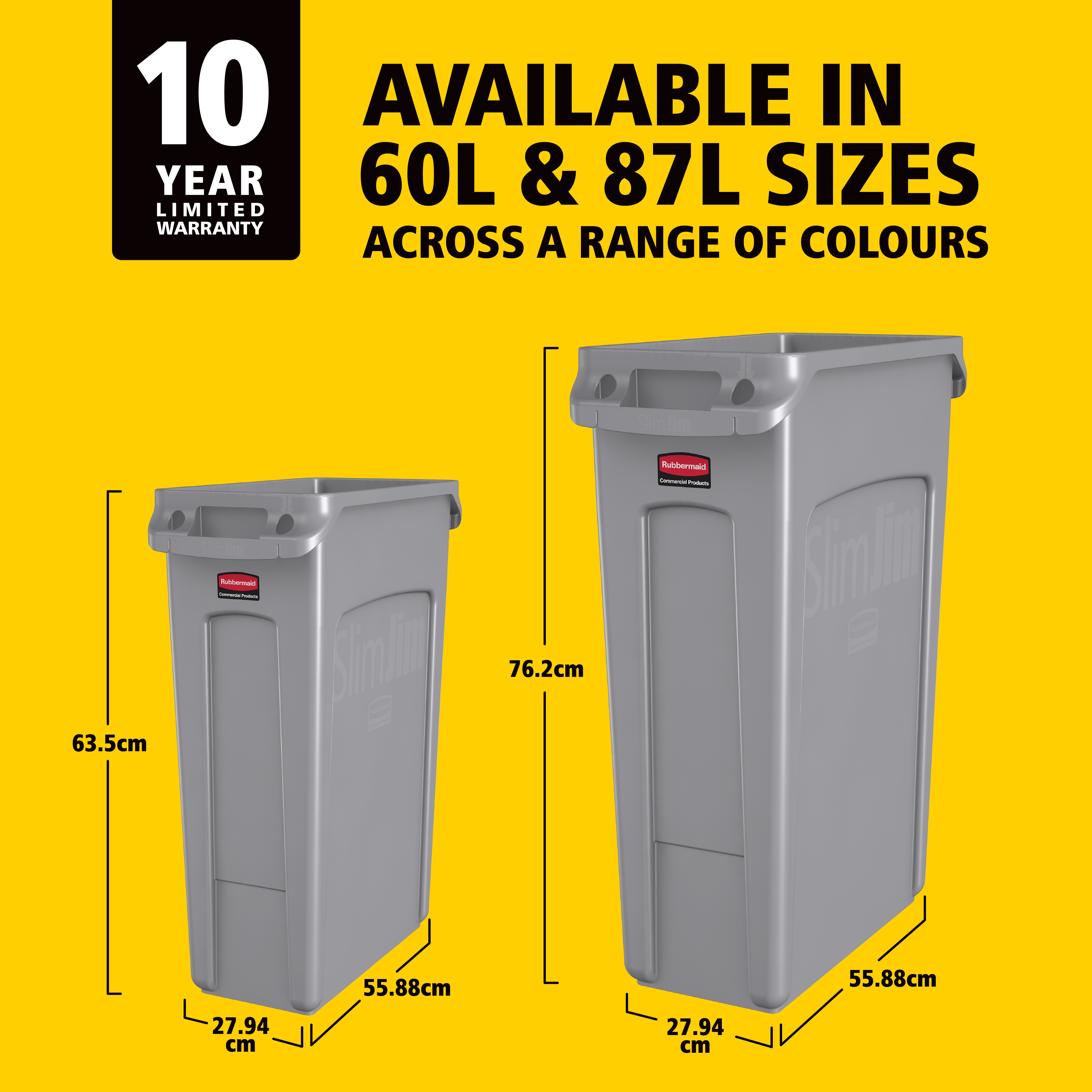 The Rubbermaid Commercial Slim Jim® containers with venting channels offer uncompromised performance in constrained spaces.