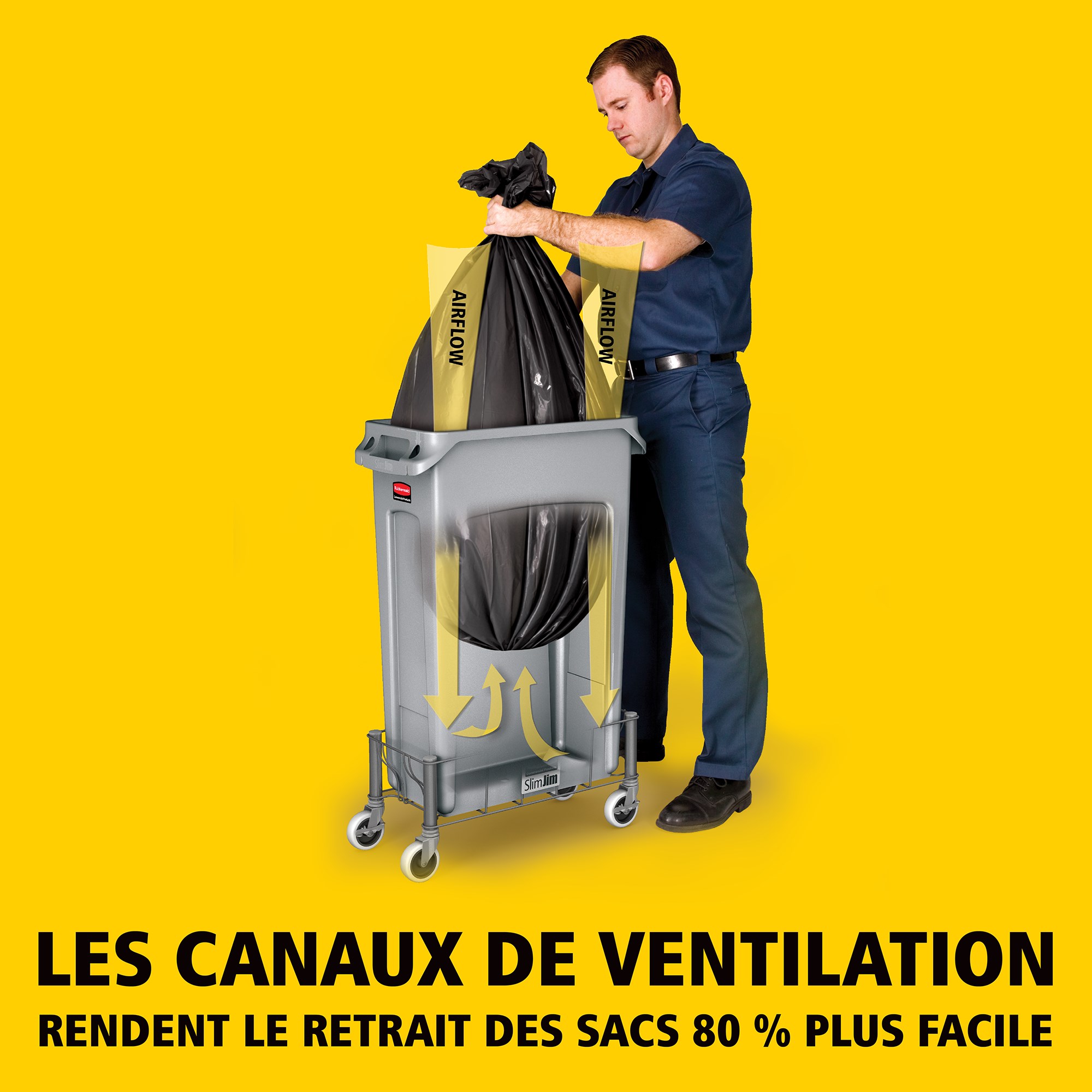 Les collecteurs Rubbermaid Slim Jim® avec conduits d'aération assurent des résultats irréprochables dans les espaces confinés.