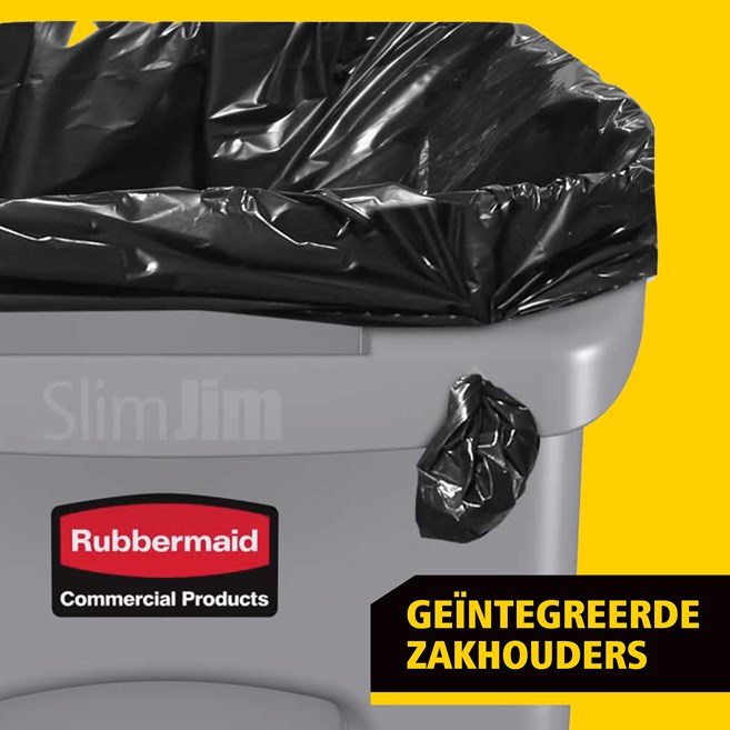 De Rubbermaid Commercial Slim Jim containers met luchtsleuven bieden compromisloze prestaties in nauwe ruimtes.