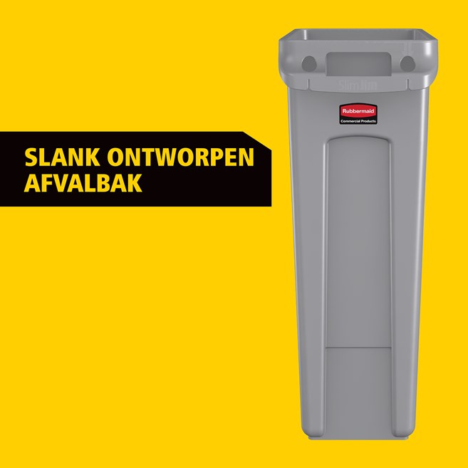 De Rubbermaid Commercial Slim Jim containers met luchtsleuven bieden compromisloze prestaties in nauwe ruimtes.