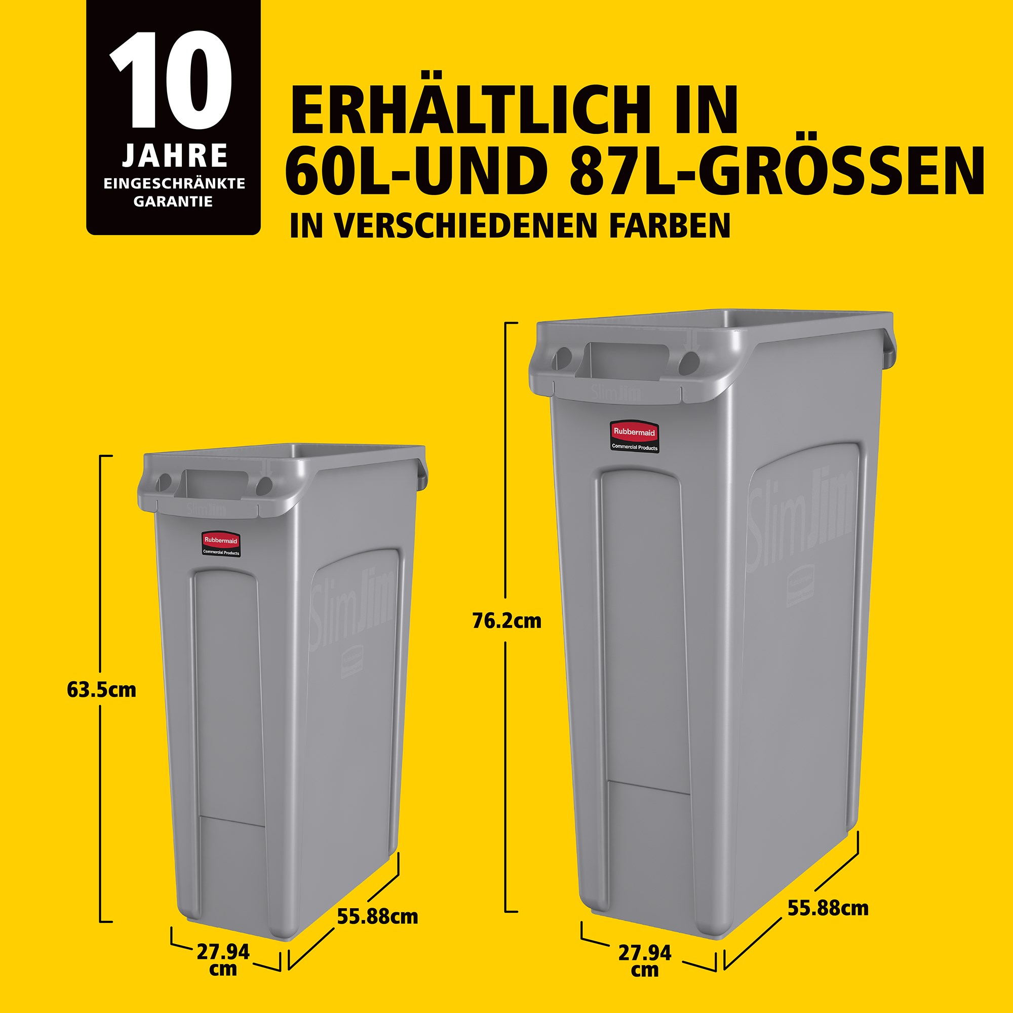 Die Slim Jim®-Behälter mit Belüftungskanälen von Rubbermaid Commercial bieten beispiellose Leistung in engen Räumen.