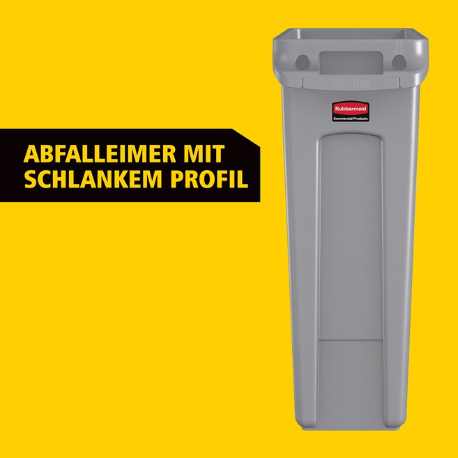 Die Slim Jim®-Behälter mit Belüftungskanälen von Rubbermaid Commercial bieten beispiellose Leistung in engen Räumen.