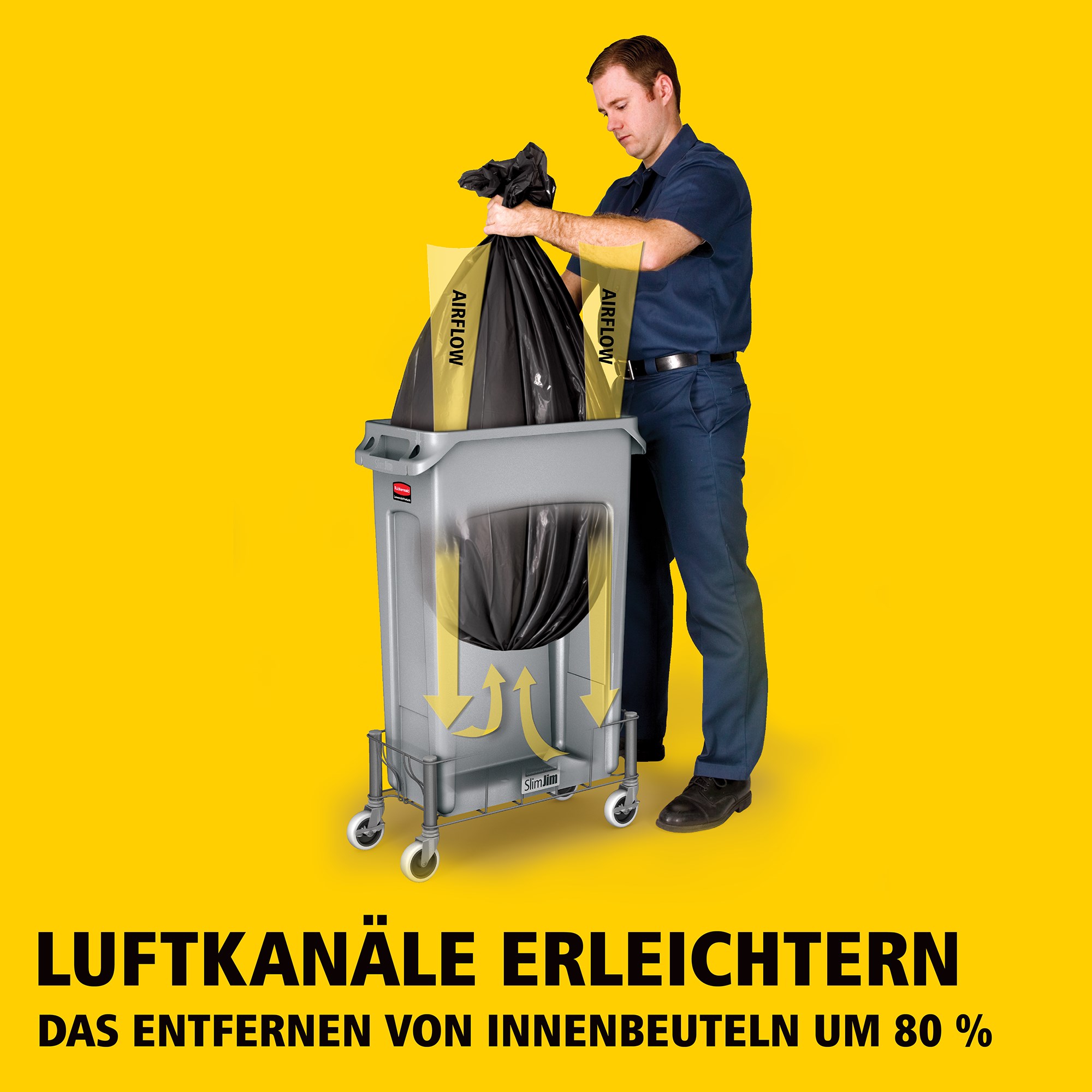 Die Slim Jim®-Behälter mit Belüftungskanälen von Rubbermaid Commercial bieten beispiellose Leistung in engen Räumen.