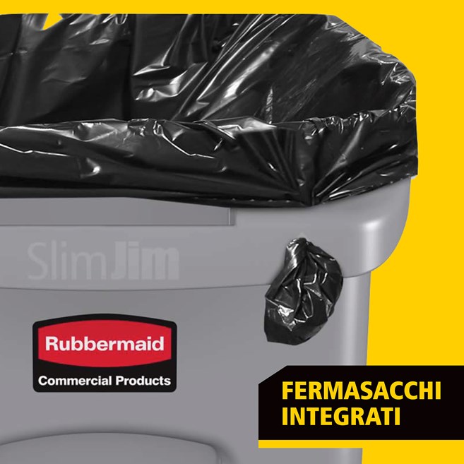I bidoni Slim Jim® Rubbermaid Commercial con sfiati offrono prestazioni eccellenti anche in spazi ristretti.
