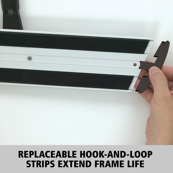 HYGEN™ Quick-Connect Frames features a flat profile that slides easily under furniture and equipment. Trapezoidal shape improves cleaning in corners and other hard to reach areas by reaching the highest spaces with ease.