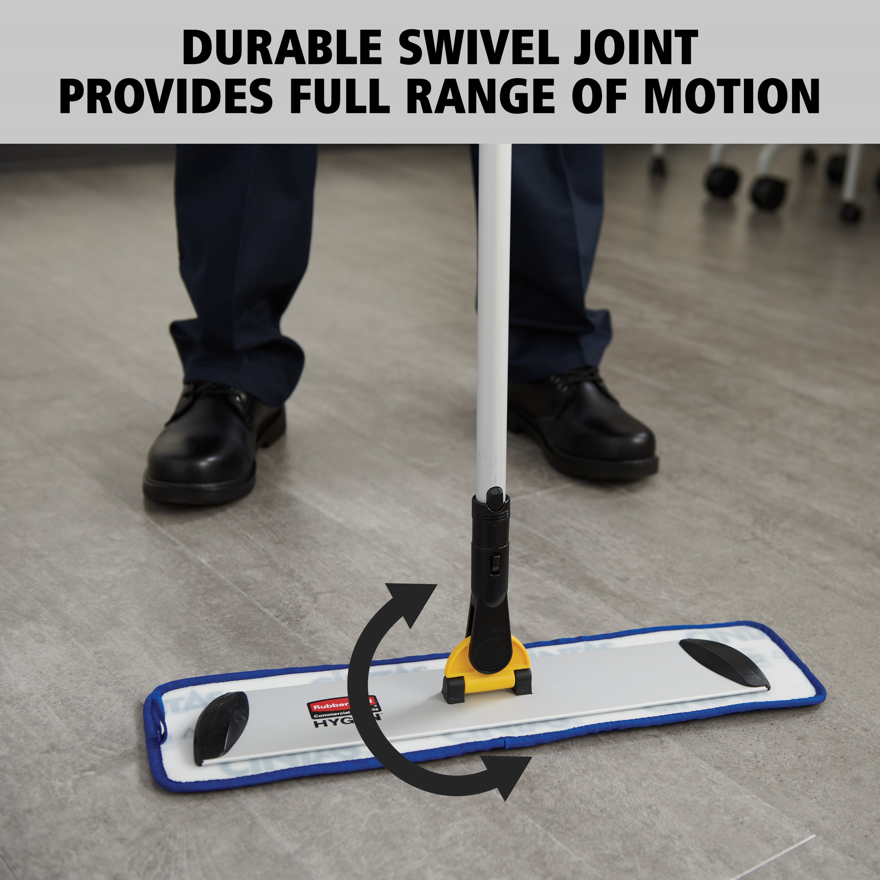 HYGEN™ Quick-Connect Frames features a flat profile that slides easily under furniture and equipment. Trapezoidal shape improves cleaning in corners and other hard to reach areas by reaching the highest spaces with ease.