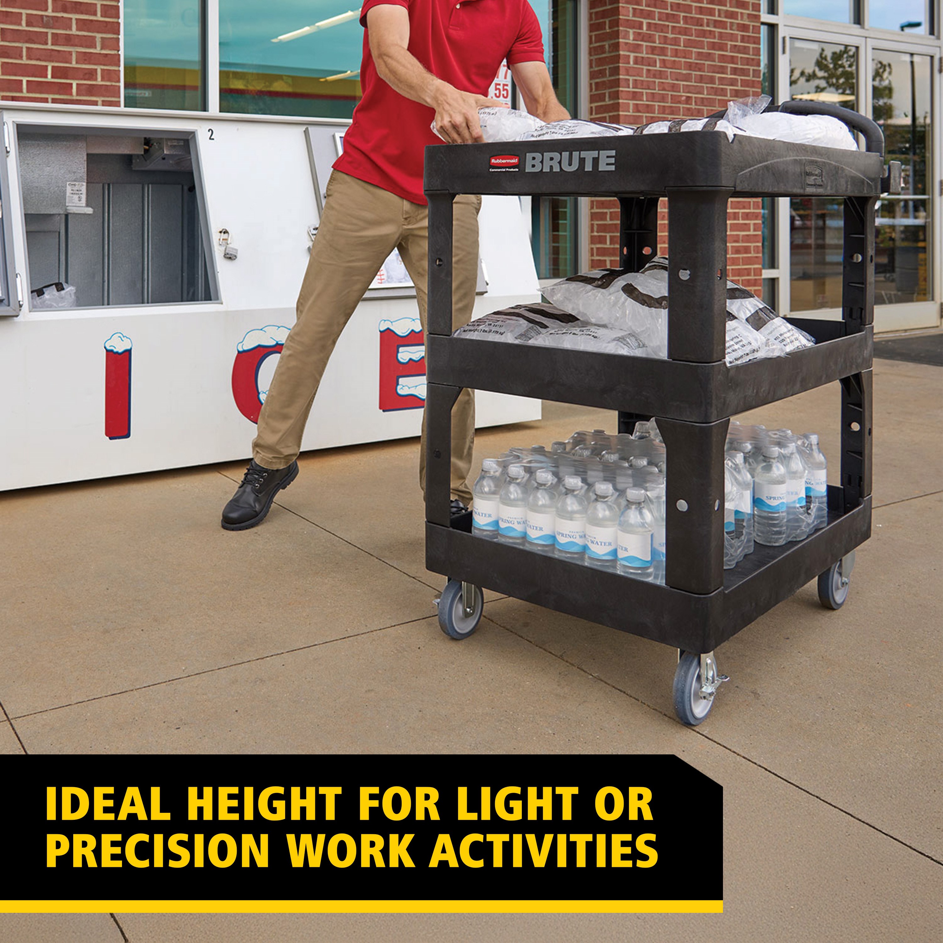 The BRUTE Heavy Duty 3-Shelf Utility Cart with a lipped shelves is a durable versatile cart that is ideal for transporting materials, supplies, and heavy loads up to 600 lb.