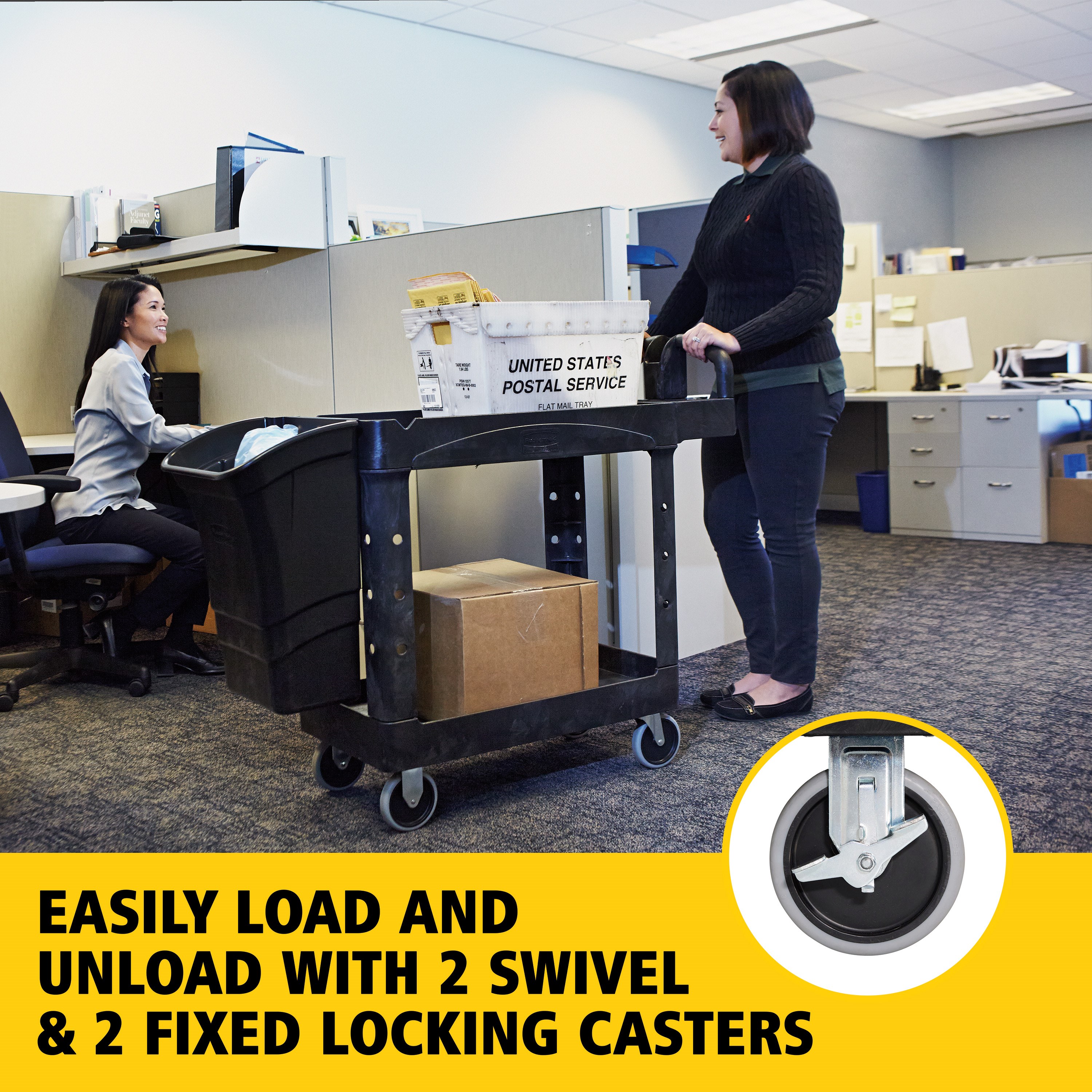 The BRUTE Heavy-Duty Utility Cart with Lipped Shelf transports materials, supplies, and heavy loads securely with up to 500 lbs. load capacity. The lipped shelves prevents items from falling off the cart and features an integrated V-notch to hold pipe and conduit securely for safe cutting.