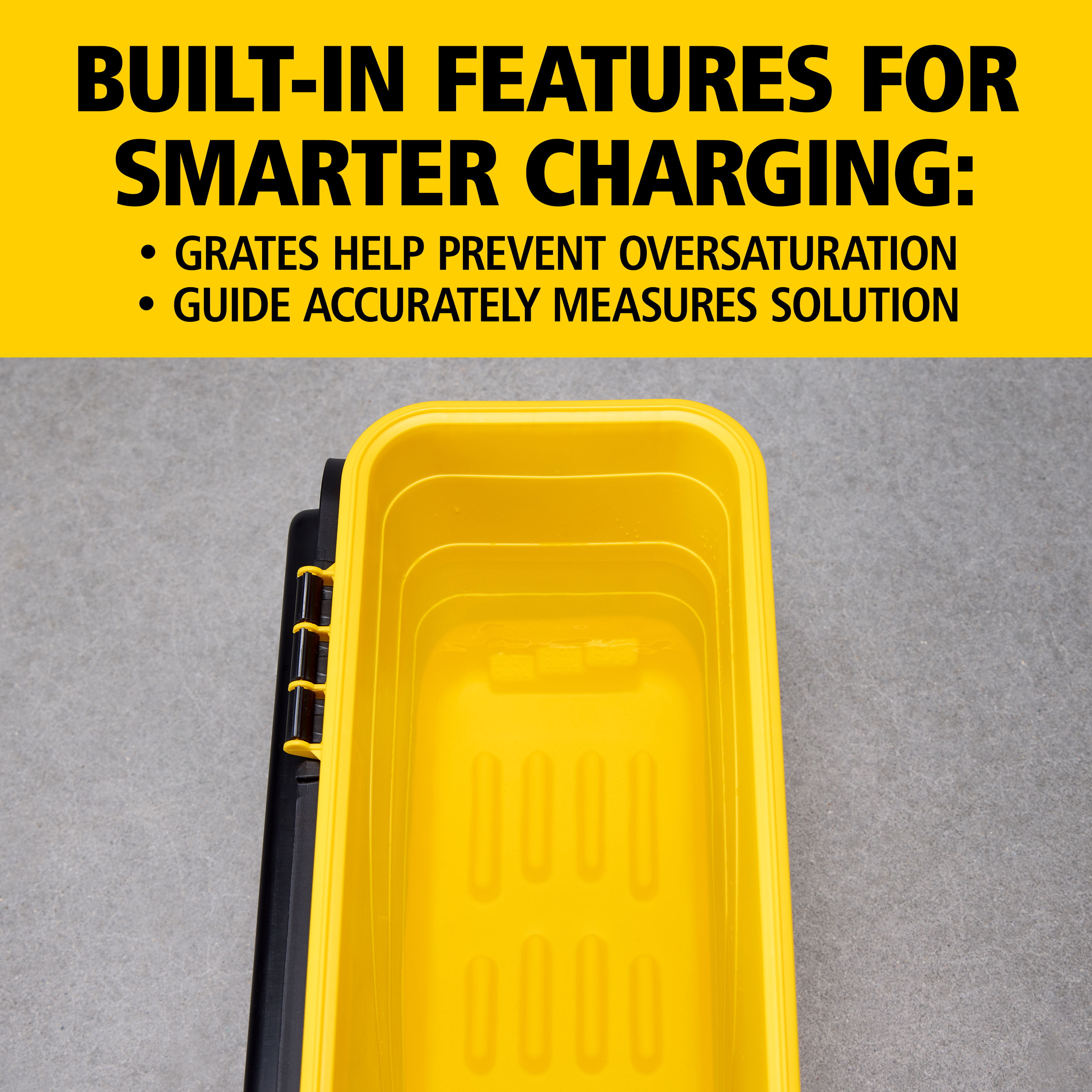 The Rubbermaid Commercial HYGEN™ Microfibre Charging Bucket is ideal for healthcare facilities, with a bucket designed to prevent oversaturation of Microfibre wet pads.