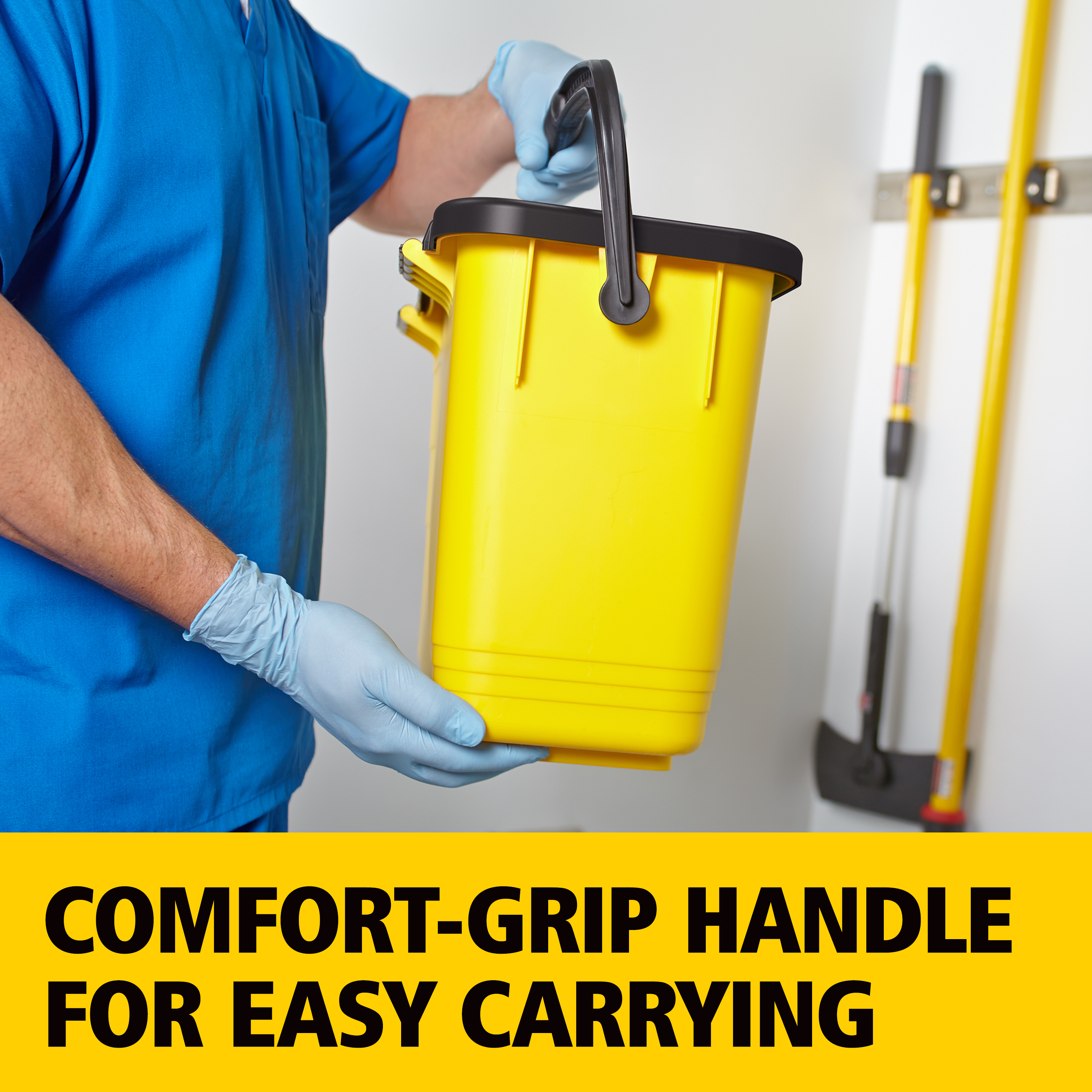 The Rubbermaid Commercial HYGEN™ Microfibre Charging Bucket is ideal for healthcare facilities, with a bucket designed to prevent oversaturation of Microfibre wet pads.