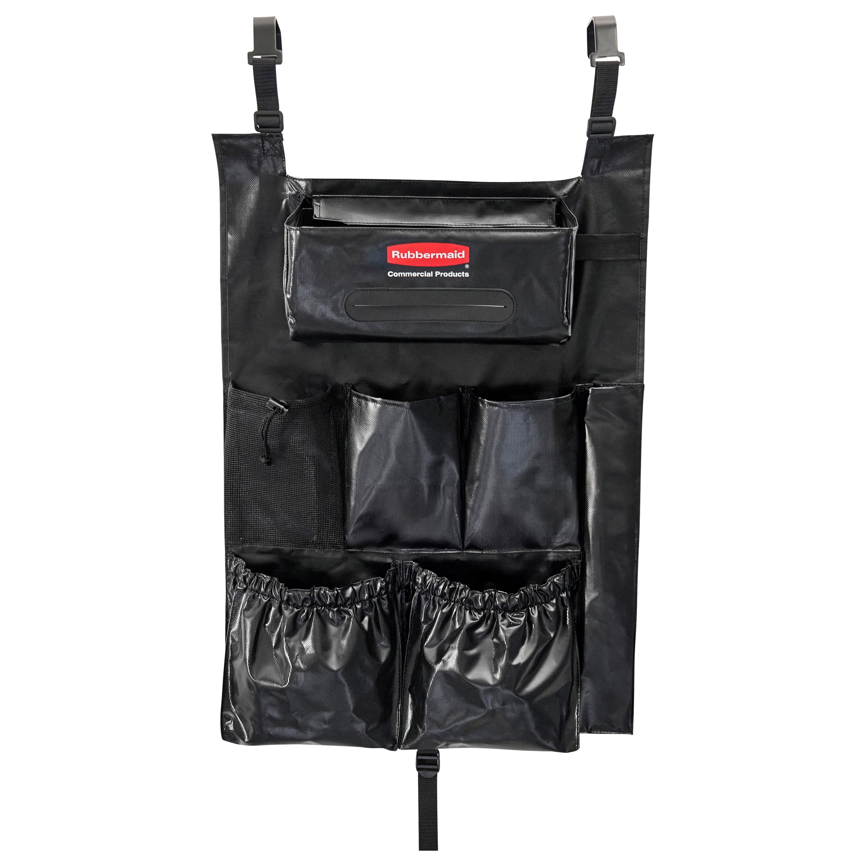 The Rubbermaid Commercial Products Tilt Truck Bag Organizer is an adaptable tilt truck organization solution that fits both Structural Foam and Rotomolded Tilt Trucks. The bag organizer features a built in bag dispenser and pockets of different sizes to fit all items needed during a shift.